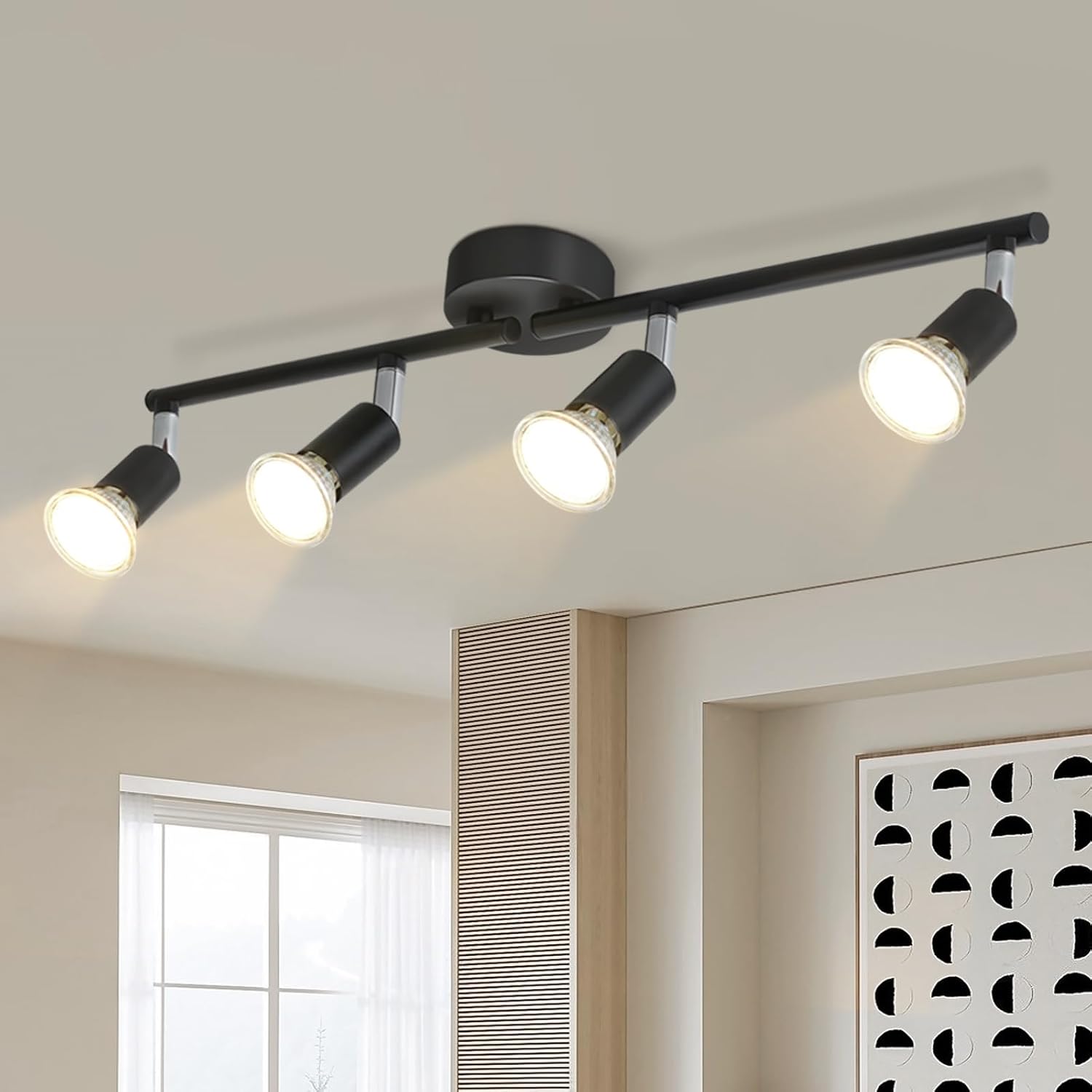 Detalle de Lichtmaler S104-ZH – czarna lampa sufitowa z 4 reflektorami GU10