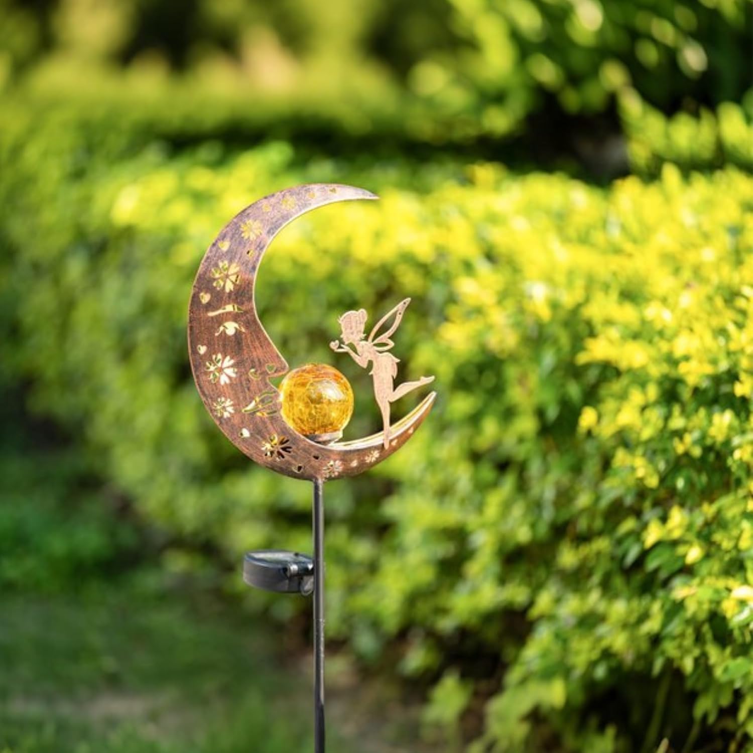 Thumbnail 3 de TERESA'S COLLECTIONS 100cm High Moon Solar Lights Outdoor Garden Fairy Stake with Warm LED & Crackle Glass Ball