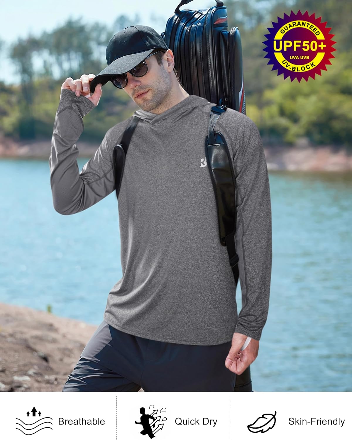 Thumbnail 4 de Roadbox Men’s UPF 50+ Long Sleeve Fishing Shirt with UV Sun Hoodie