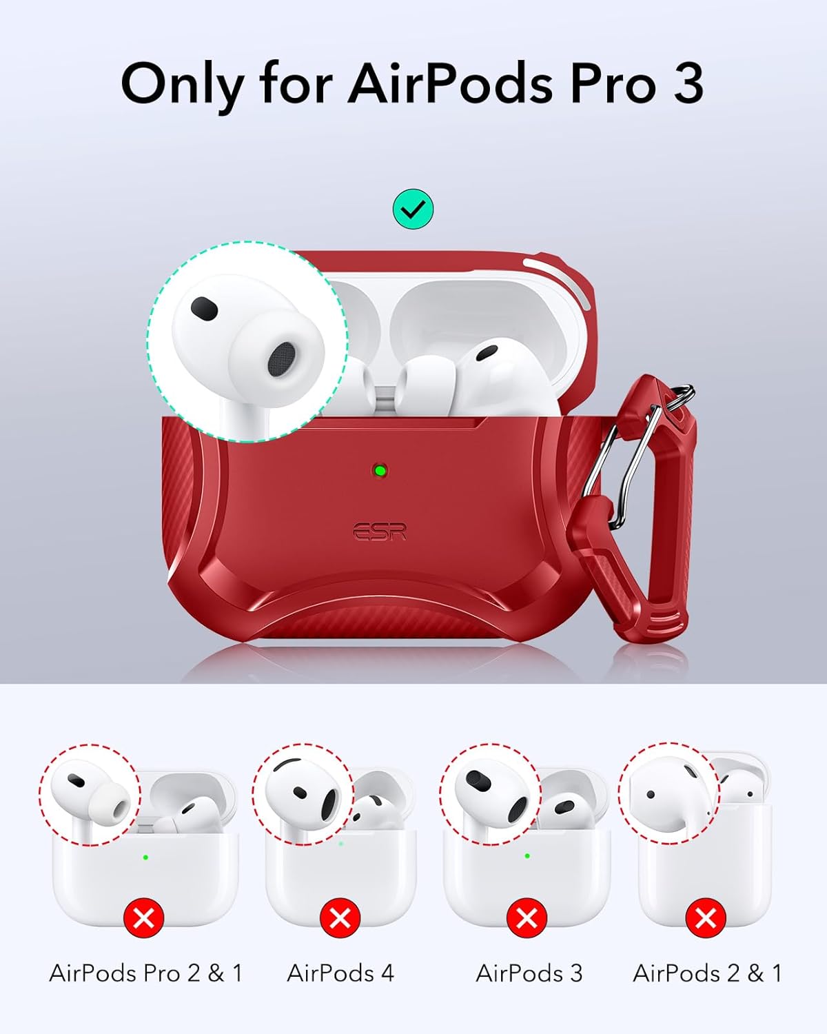 Thumbnail 1 de ESR Hülle für AirPods Pro 3 (2025) – MagSafe-kompatible, rotes Cyber-Case mit Magnetdeckel