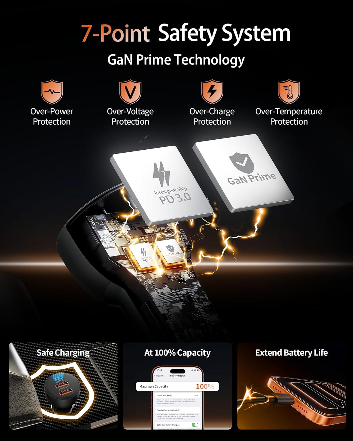 Thumbnail 3 de USB-C Car Charger 2-Pack (70W, 3-Port) with PD/QC Fast Charging for iPhone, iPad, Galaxy, Pixel & Android