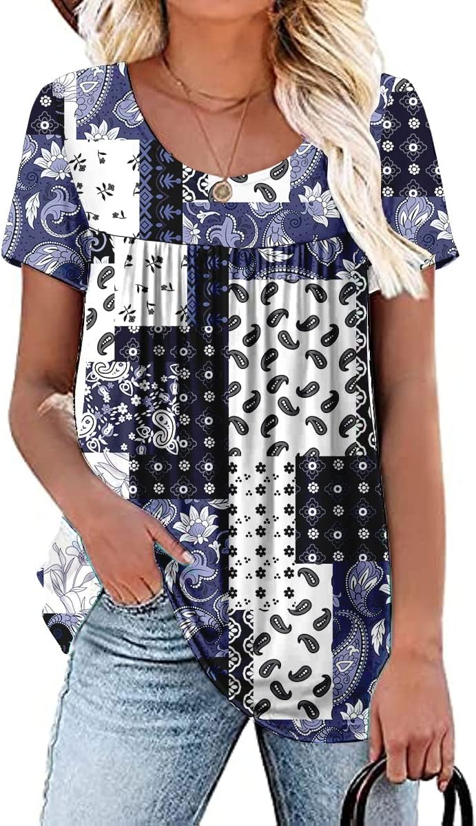Detalle de Rainoop Women's Plus Size Lace Pleated Tunic Top – Short Sleeve Summer Blouse (M-4XL)
