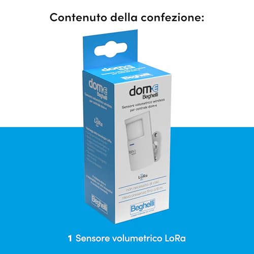 Detalle de Beghelli Sensore Volumetrico Wireless DOM‑E (Cod. 60105) – PIR, 110°/6 m, 2x AA