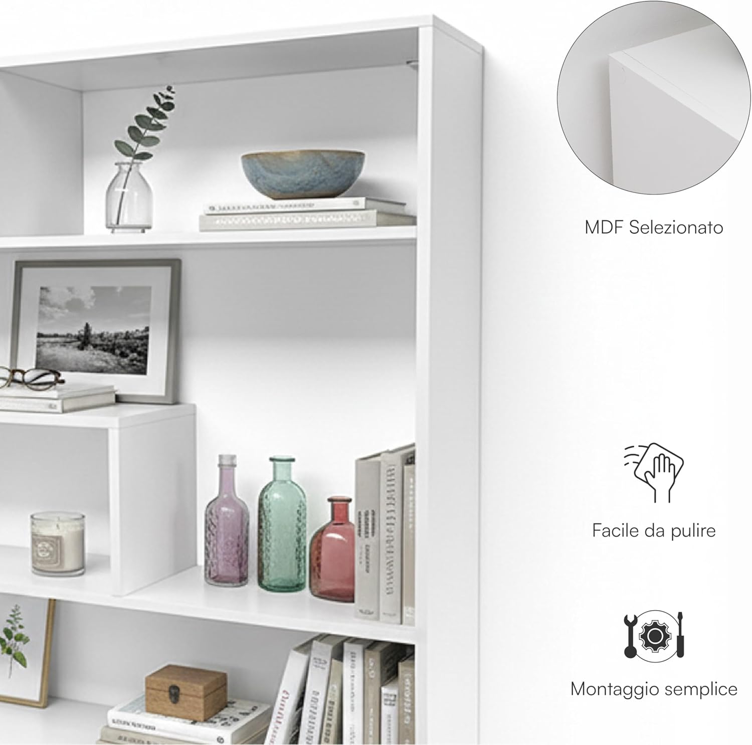 Thumbnail 4 de Baroni Home Libreria di Design Moderna: Scaffale verticale a zig zag 4 livelli, bianco