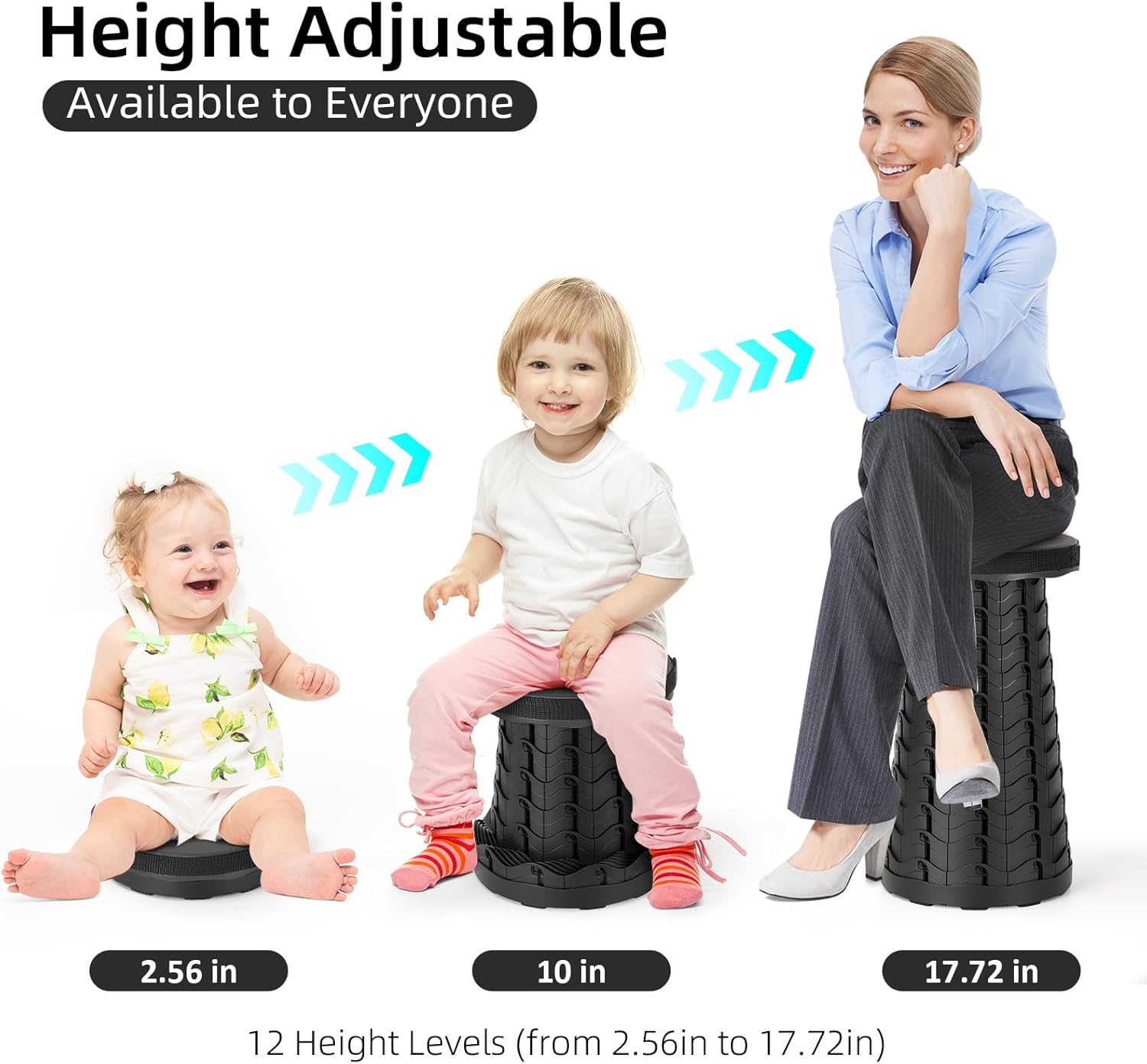 Detalle de Qiguet Collapsible Stool Folding Chair (Black) — Portable Folding Seat Up to 400 lbs, 12 Height Levels