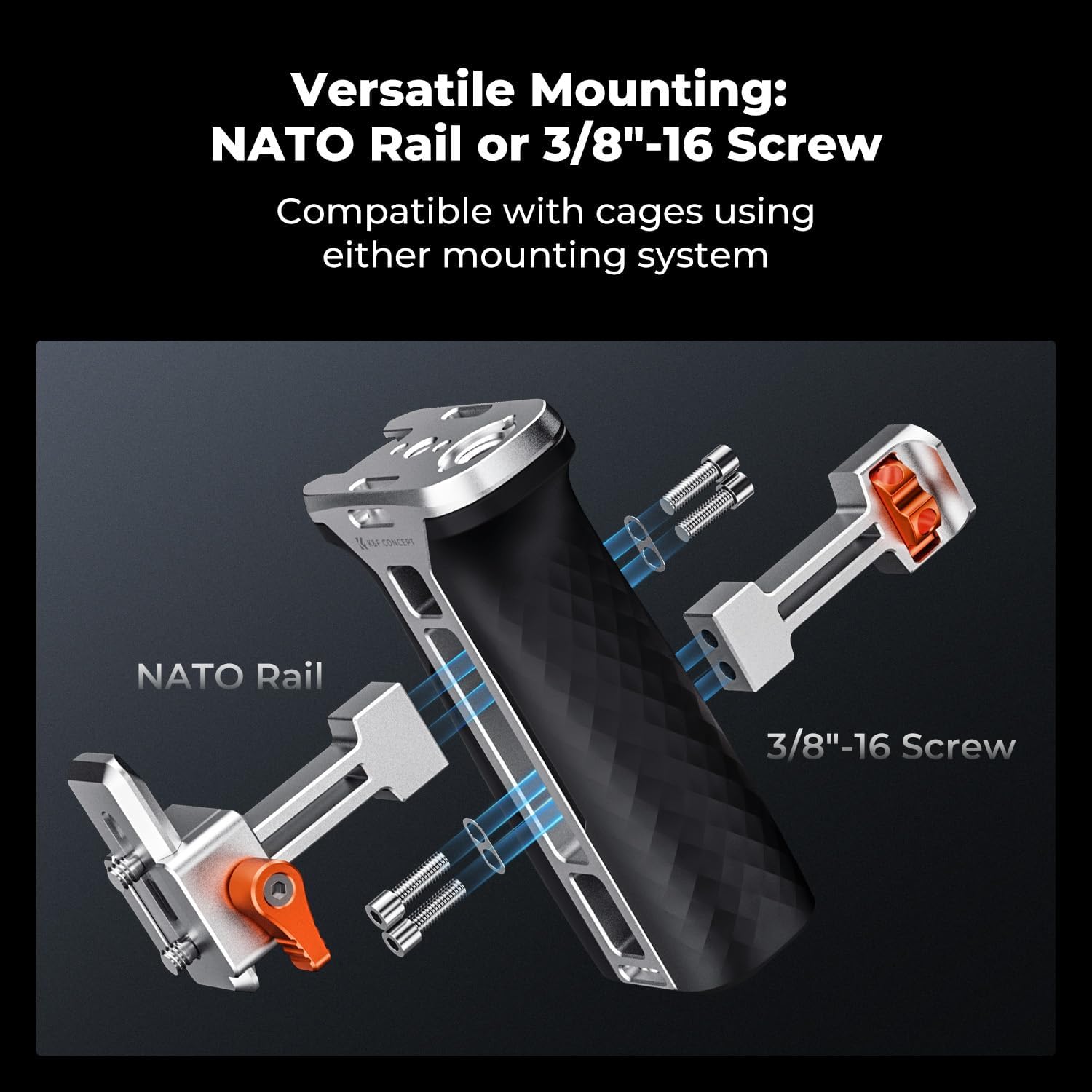 Detalle de K&F CONCEPT Side Handle with NATO & 3/8” ARRI Mount for Camera Cage