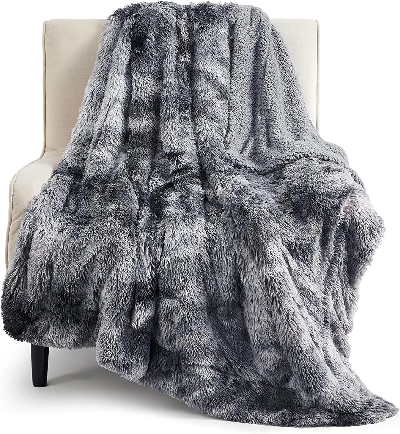 Detalle de Bedsure FFB-2B Faux Fur Sherpa Throw Blanket, 50" x 60", Gray