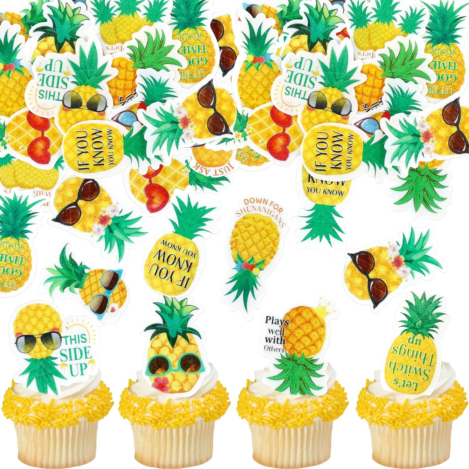 Detalle de Keaziu Edible Pineapple Cupcake Toppers, 60-Count Rice Paper Picks