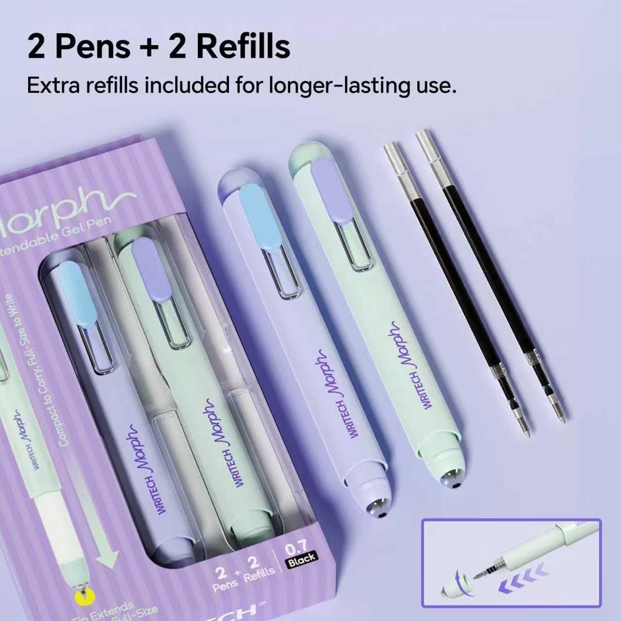 Thumbnail 5 de WRITECH Morph 伸縮式ジェルペン 0.7mm ブラックインク・ソフトグリップ 2本セット