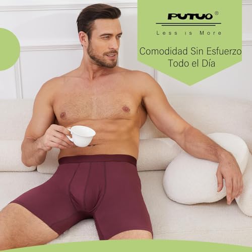 Thumbnail 6 de PUTUO Calzoncillo Bóxer de Bambú para Hombre: Pack 6, Largo, Sin Etiquetas y Transpirable