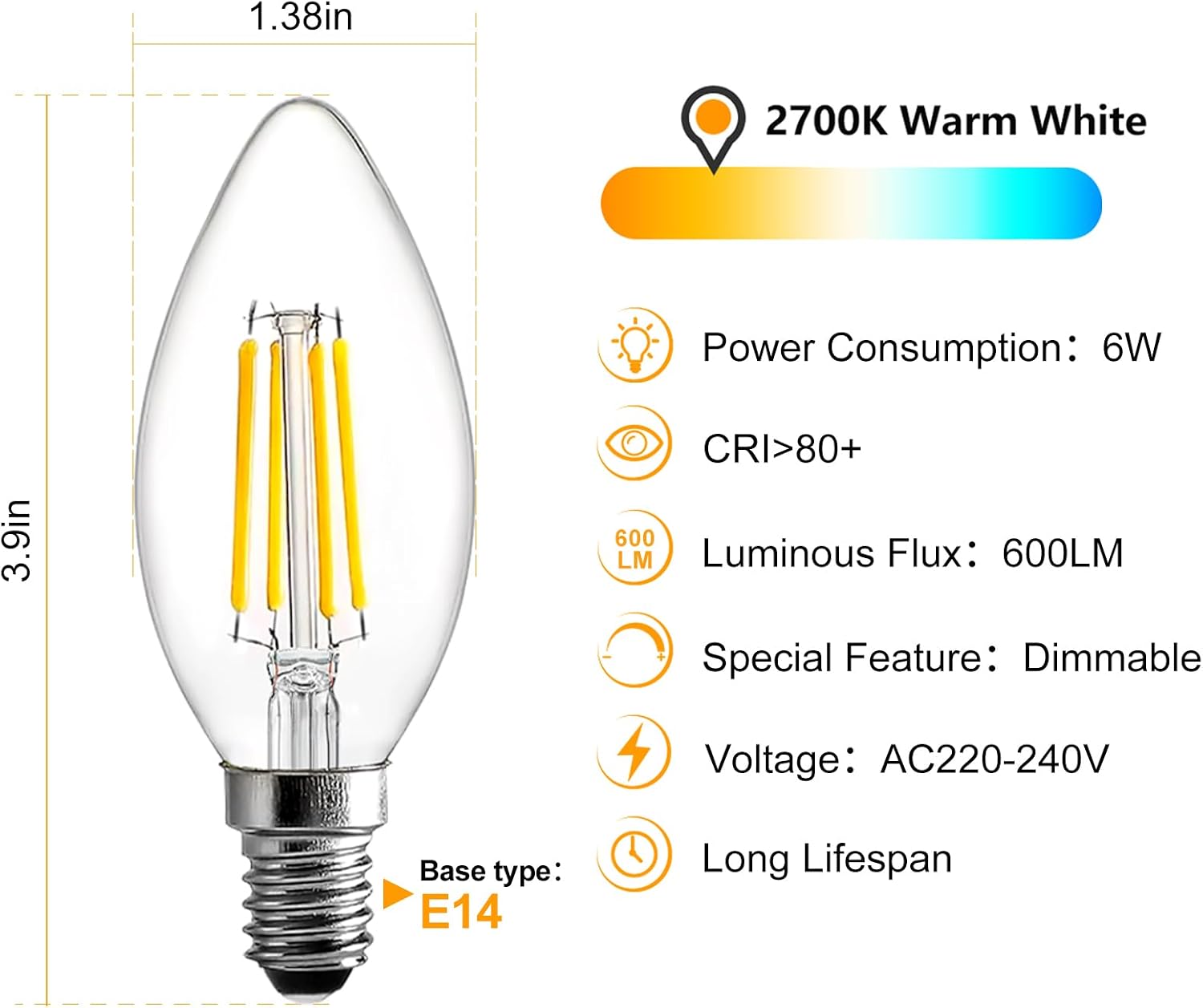 Detalle de Brimax E14 LED candle bulbs 6W