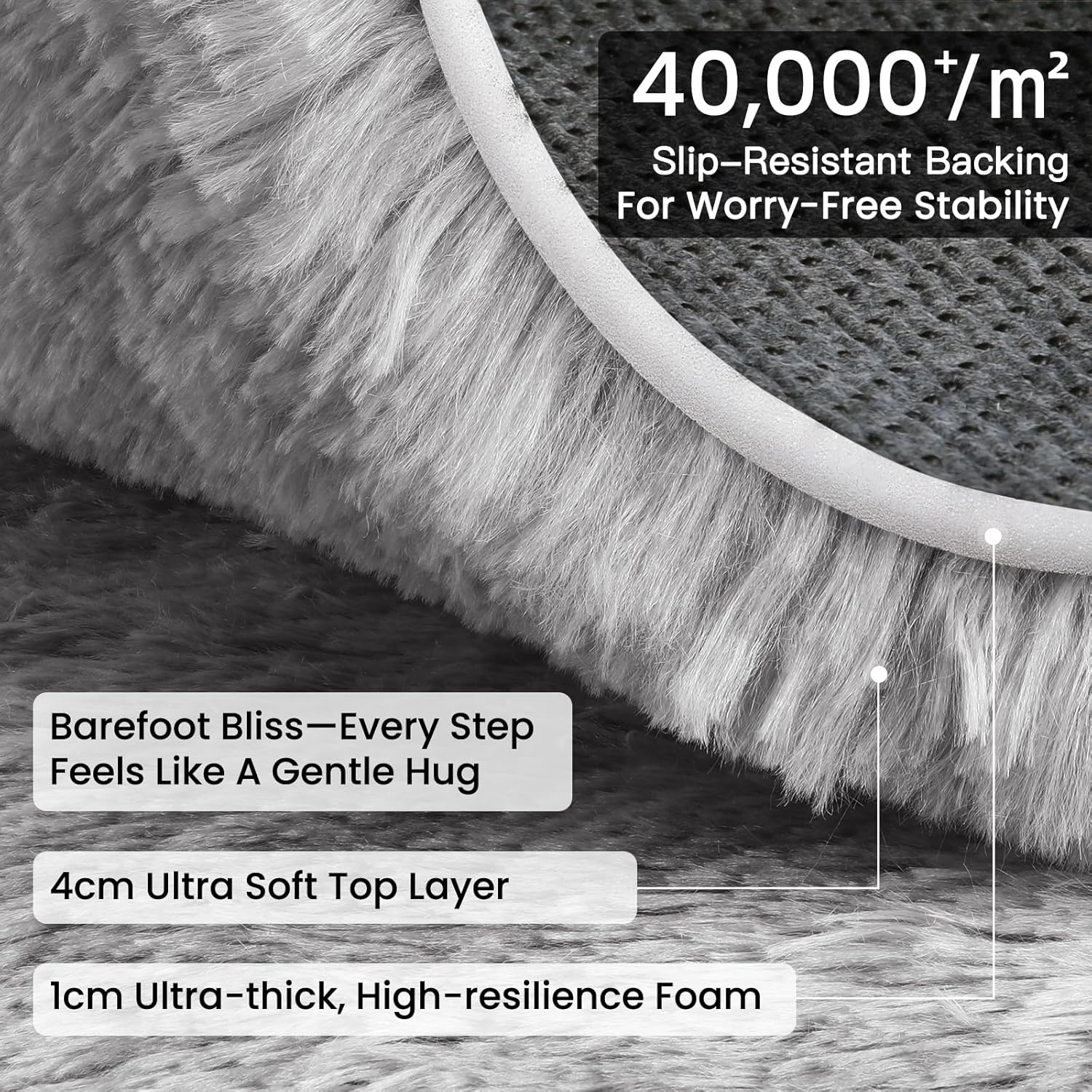 Detalle de Sour Lemon Rugs Living Room Shaggy Rug 160x230cm in Grey – Washable Anti-Slip Soft Floor Carpet