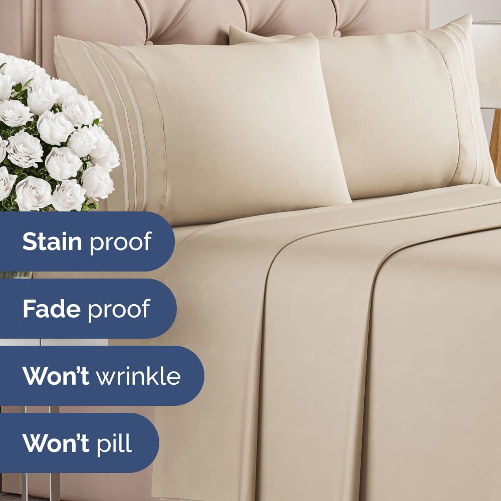 Thumbnail 6 de CGK Unlimited Twin Size Flat Sheet (Wheat) — Hotel-Quality Ultra-Soft Cooling Bedding, Fade & Wrinkle Free