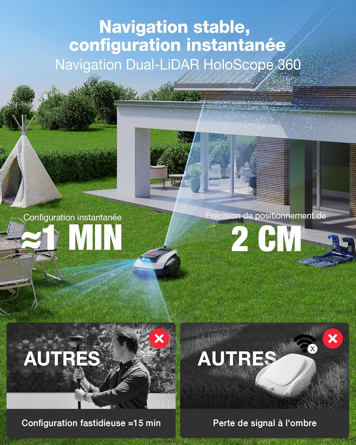 Thumbnail 3 de Ecovacs GOAT O1200 LiDAR Pro Care Kit – Robot tondeuse sans fil avec navigation Dual-LiDAR 360°