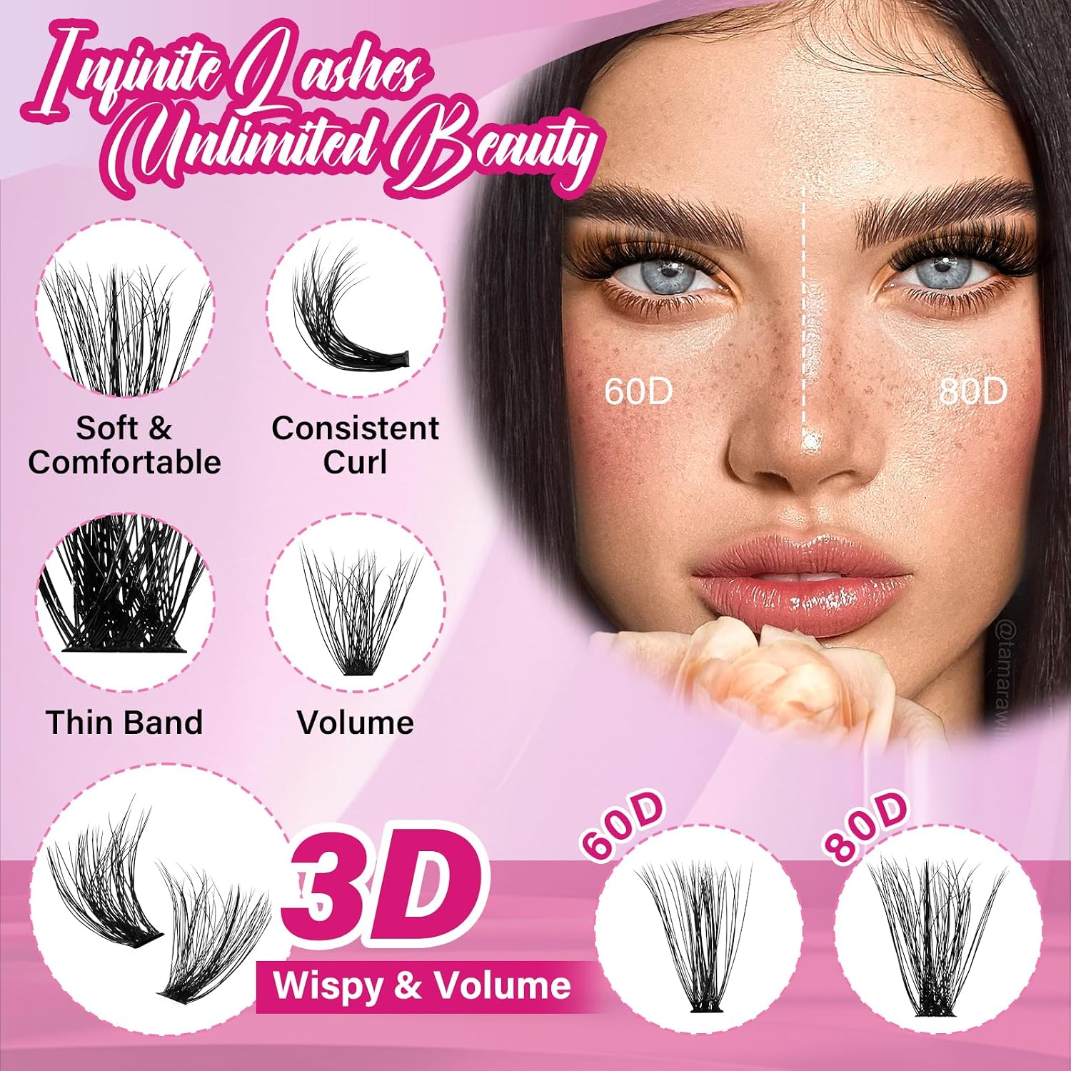 Detalle de DIY Wimpernverlängerung Kit mit 240 Cluster Lashes (3Dstyle-60D+80D, 8–16 Mix)