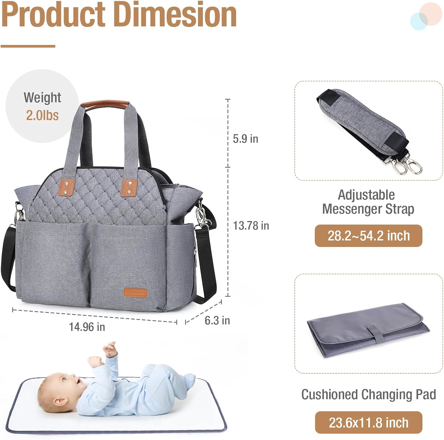 Detalle de Lekebaby Große Wickeltasche Bote mit Wickelunterlage – 19 Fächer, Reisewindeltasche für Mama und Papa