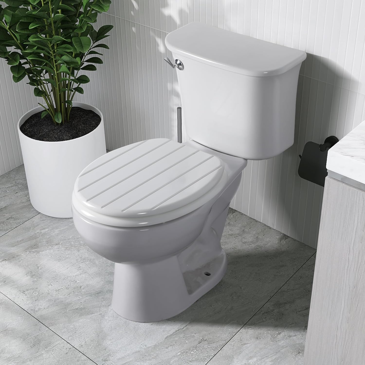 Thumbnail 6 de Angel Shield White Wooden Toilet Seat — Antibacterial Toilet Seat 🚽