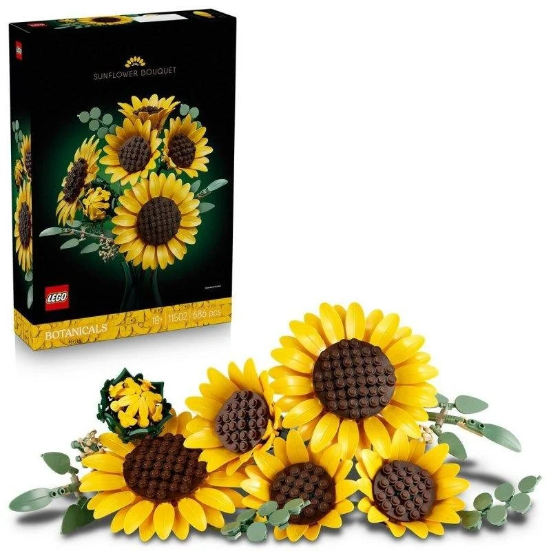 Detalle de LEGO Botanicals Ramo de Girasoles 11502 — 686 piezas para adultos, arte floral modular