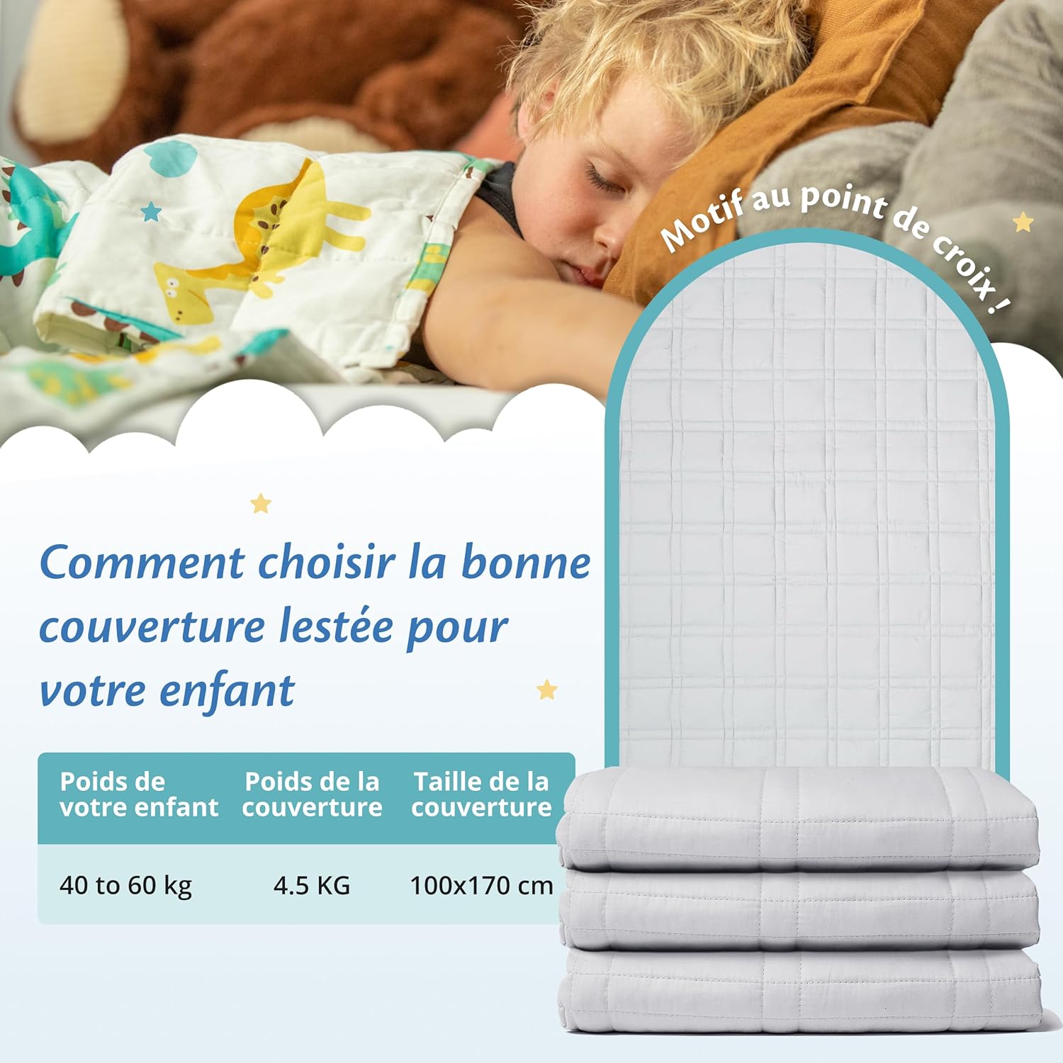 Thumbnail 2 de Ella Couverture lestée enfant 4,5 kg 100 x 170 cm — couverture relaxante calmante (coton, perles de verre hypoallergéniques)