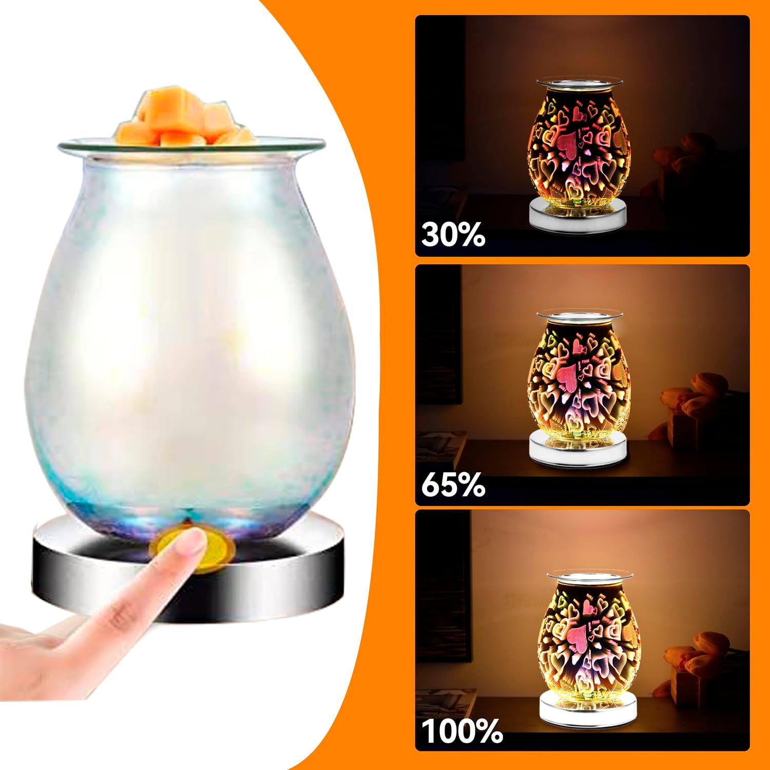 Thumbnail 2 de DICIMI Electric Wax Melt Burner (3D Heart & LOVE) with Touch Control and 3 Heat Settings