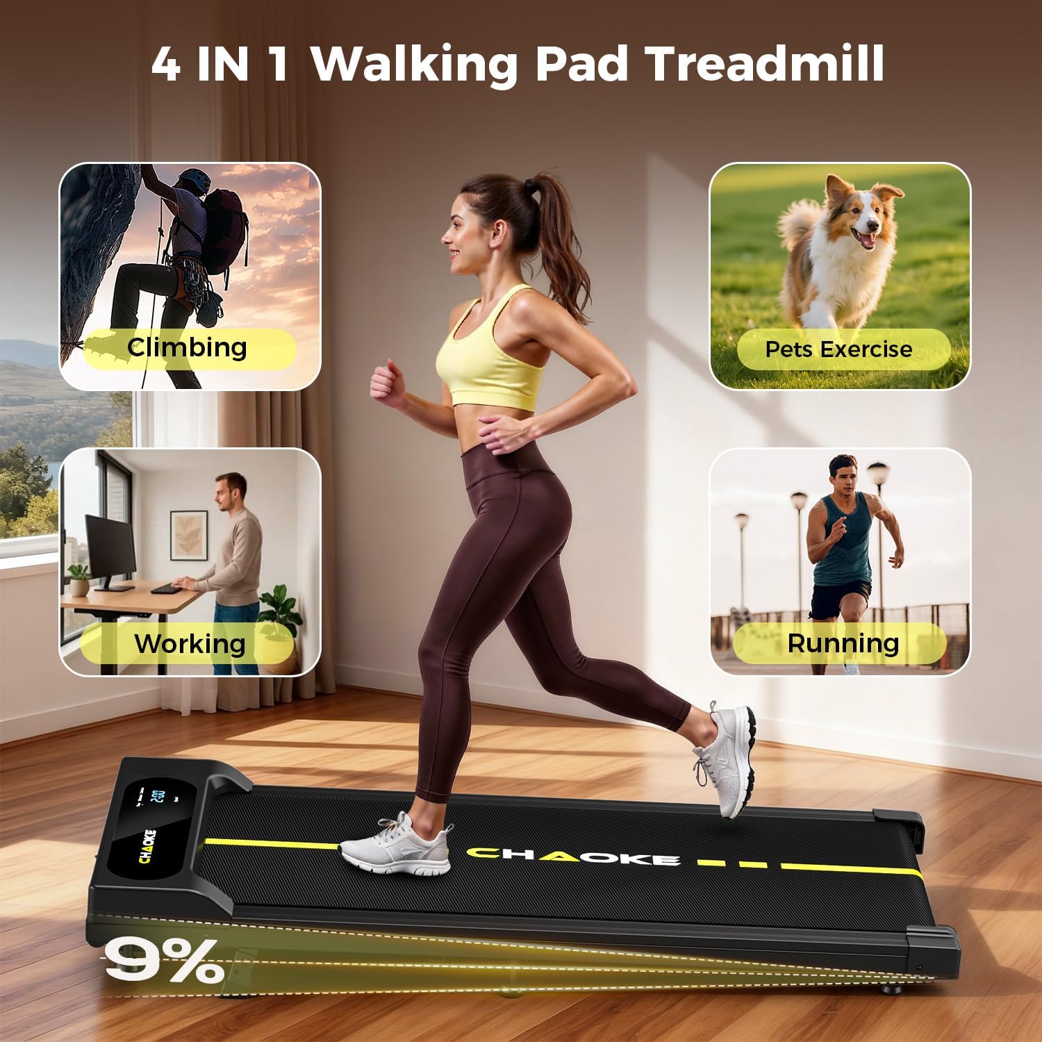 Thumbnail 5 de CHAOKE Walking Pad with 9% Incline — Under Desk Treadmill for Home or Office