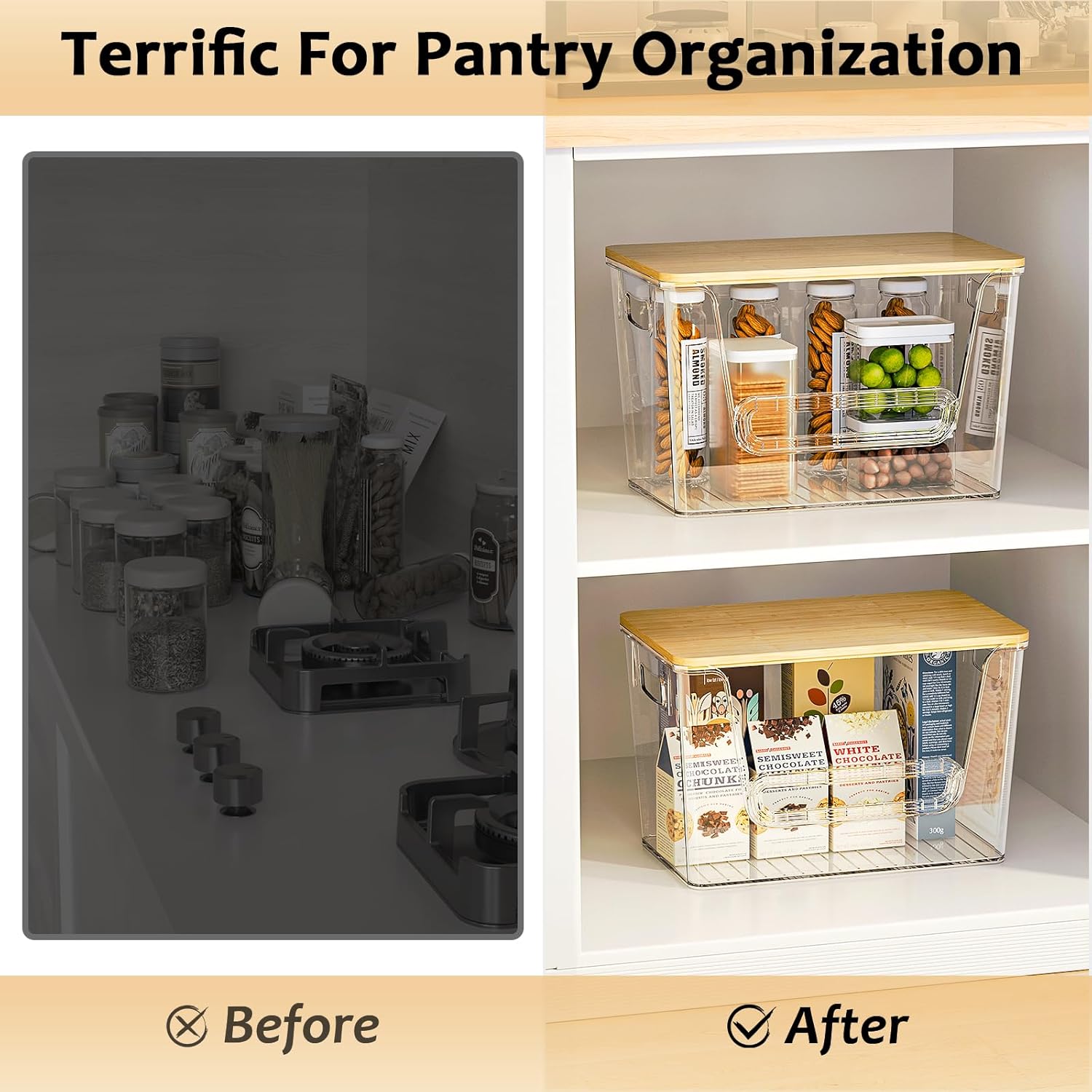 Thumbnail 4 de Delamu 2 Set Pantry Organizers and Storage with Trash Bag Holder and Bamboo Top