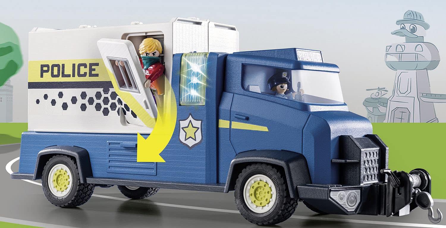 Detalle de PLAYMOBIL Duck ON Call 70912: Polizei Truck mit Zentrale, Licht und Sound – Spielzeug ab 3 Jahren