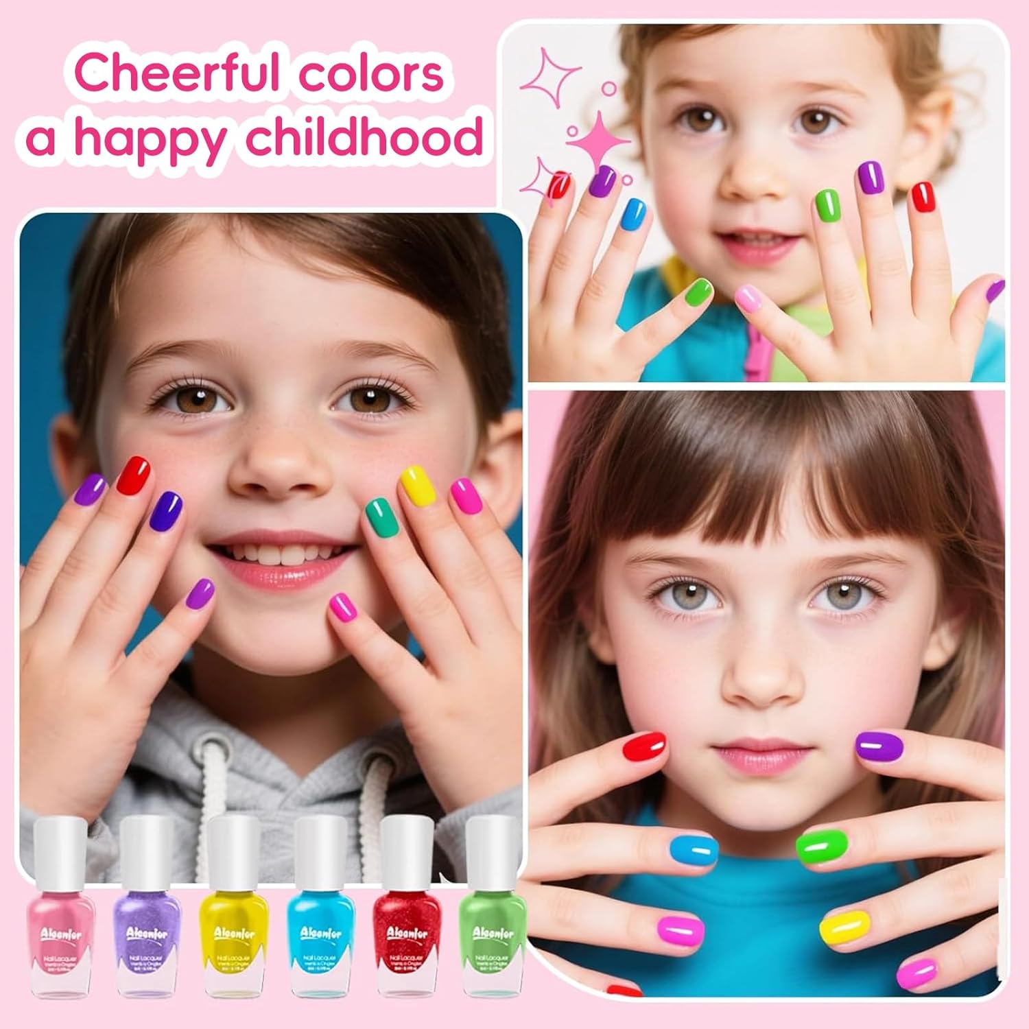 Detalle de Aieenjor Kinder-Nagellack-Set (6 Farben) – ab ca. 2–5 Jahre, wasserbasiert & abziehbar