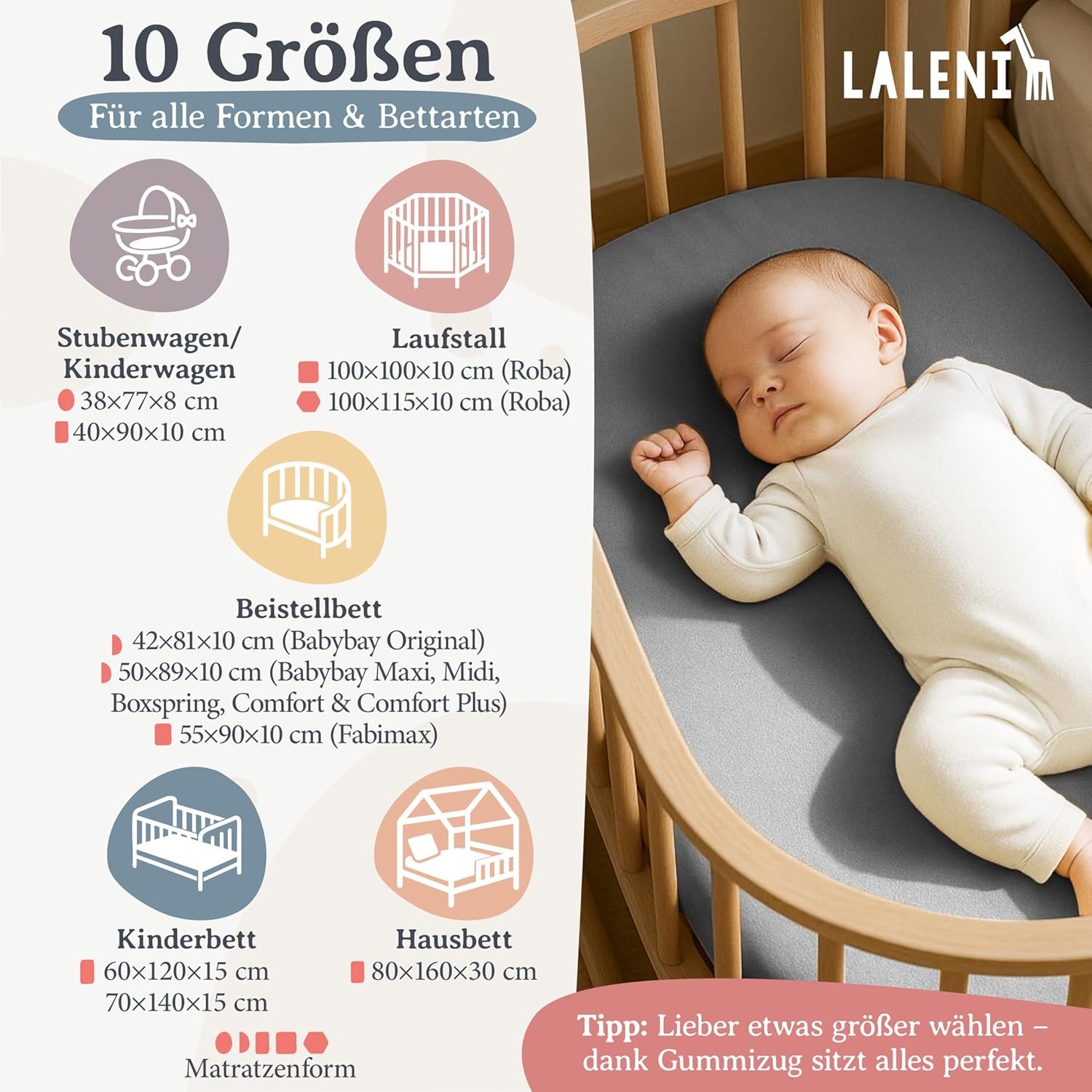 Thumbnail 1 de Laleni Jersey Spannbettlaken 55x90 cm – 100% Baumwolle, OEKO-TEX, grau