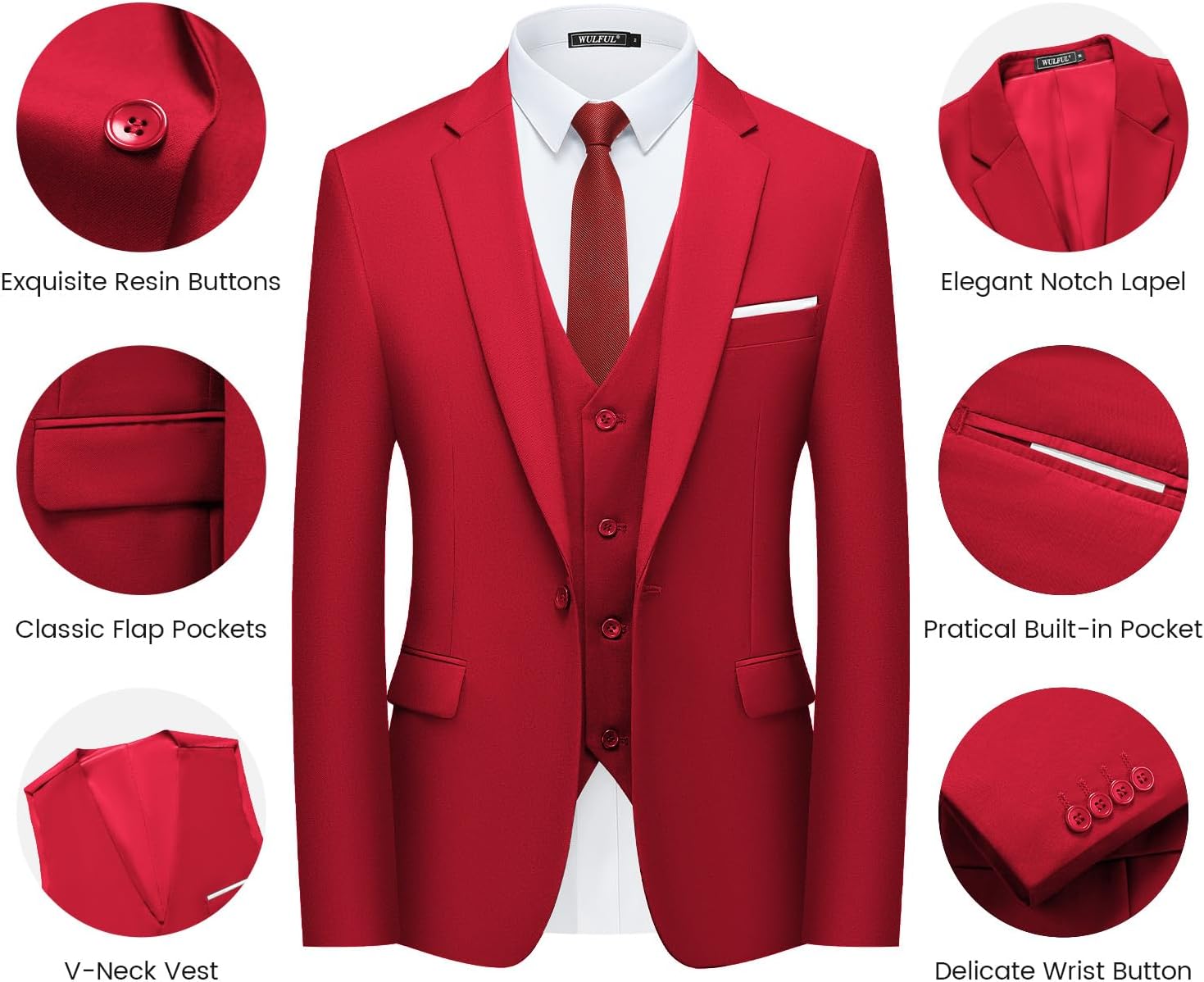 Thumbnail 4 de WULFUL Men’s Slim Fit Suit 3-Piece