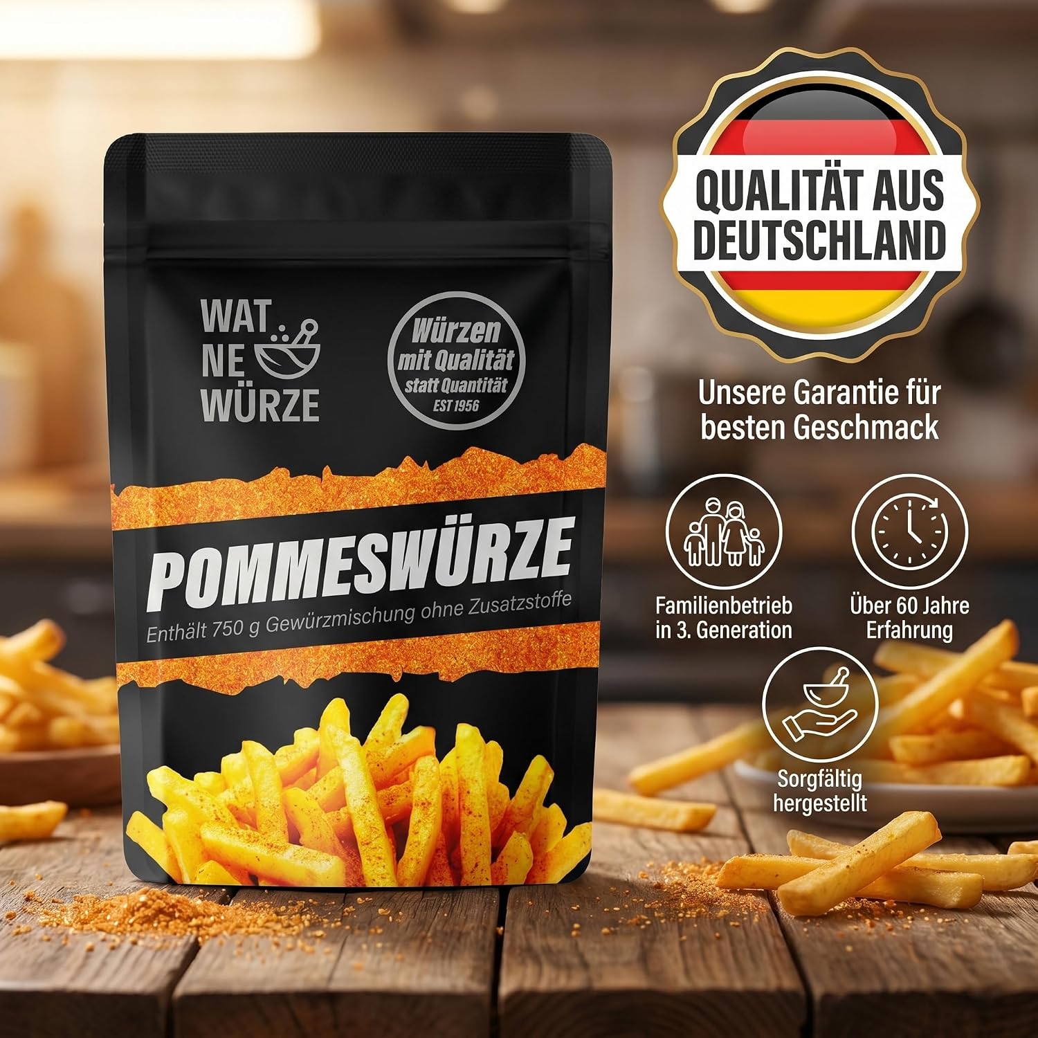 Detalle de WAT NE WÜRZE Pommes frites Gewürz Salz 400 g – Pommesgewürzsalz wie beim Imbiss