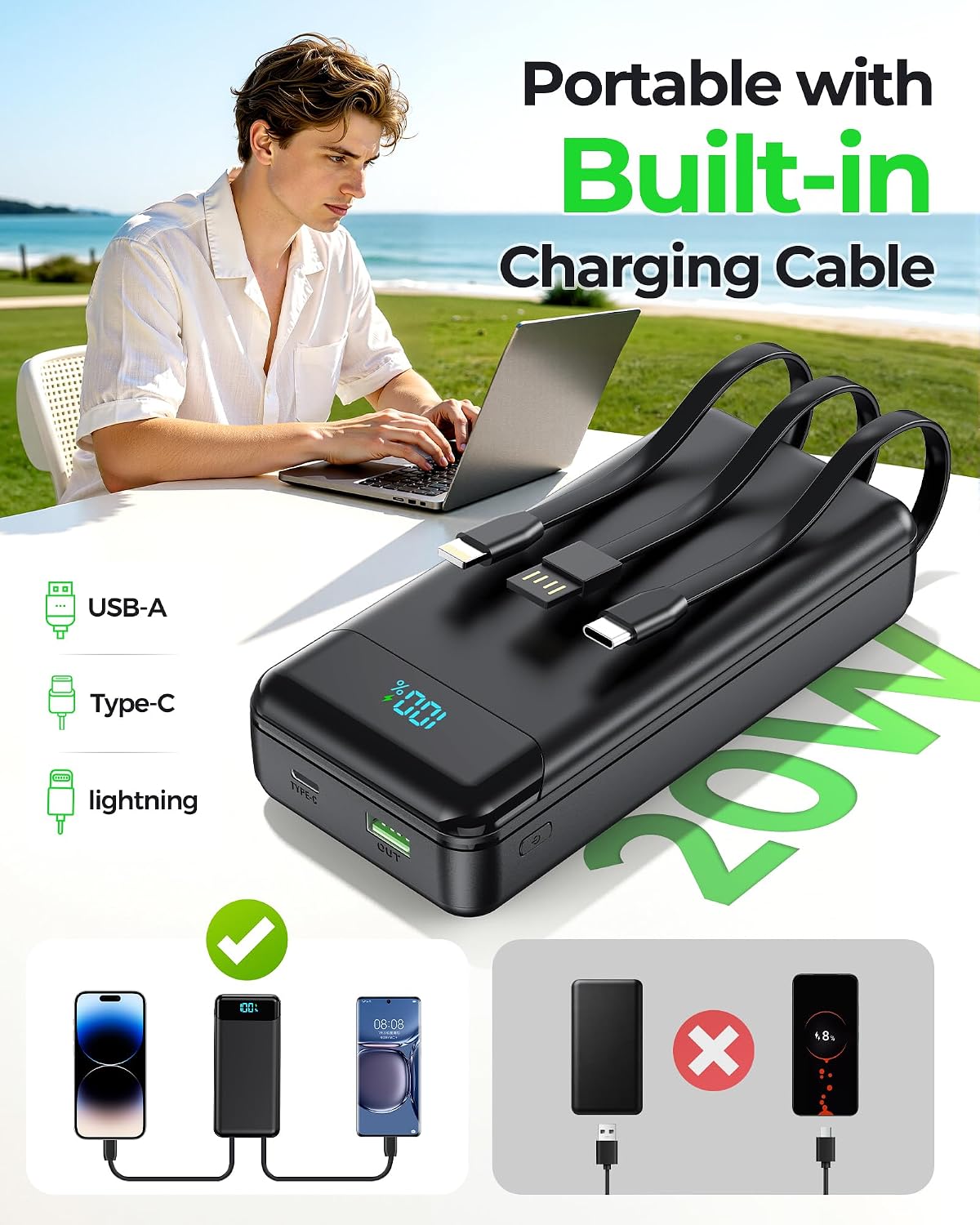 Detalle de Power Bank 27000mAh with PD20W and Built-in Cables