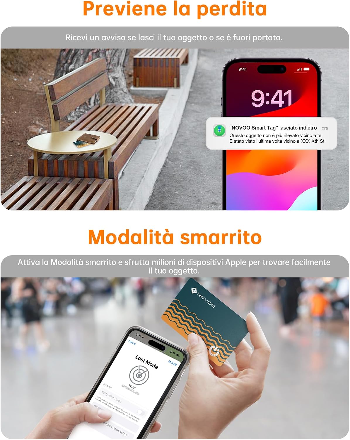 Detalle 2 de NOVOO Air Tag Card Wallet Tracker Slim 1,6 mm per Apple Dov’è: localizzatore sottile con IP68 e batteria fino a 6 anni