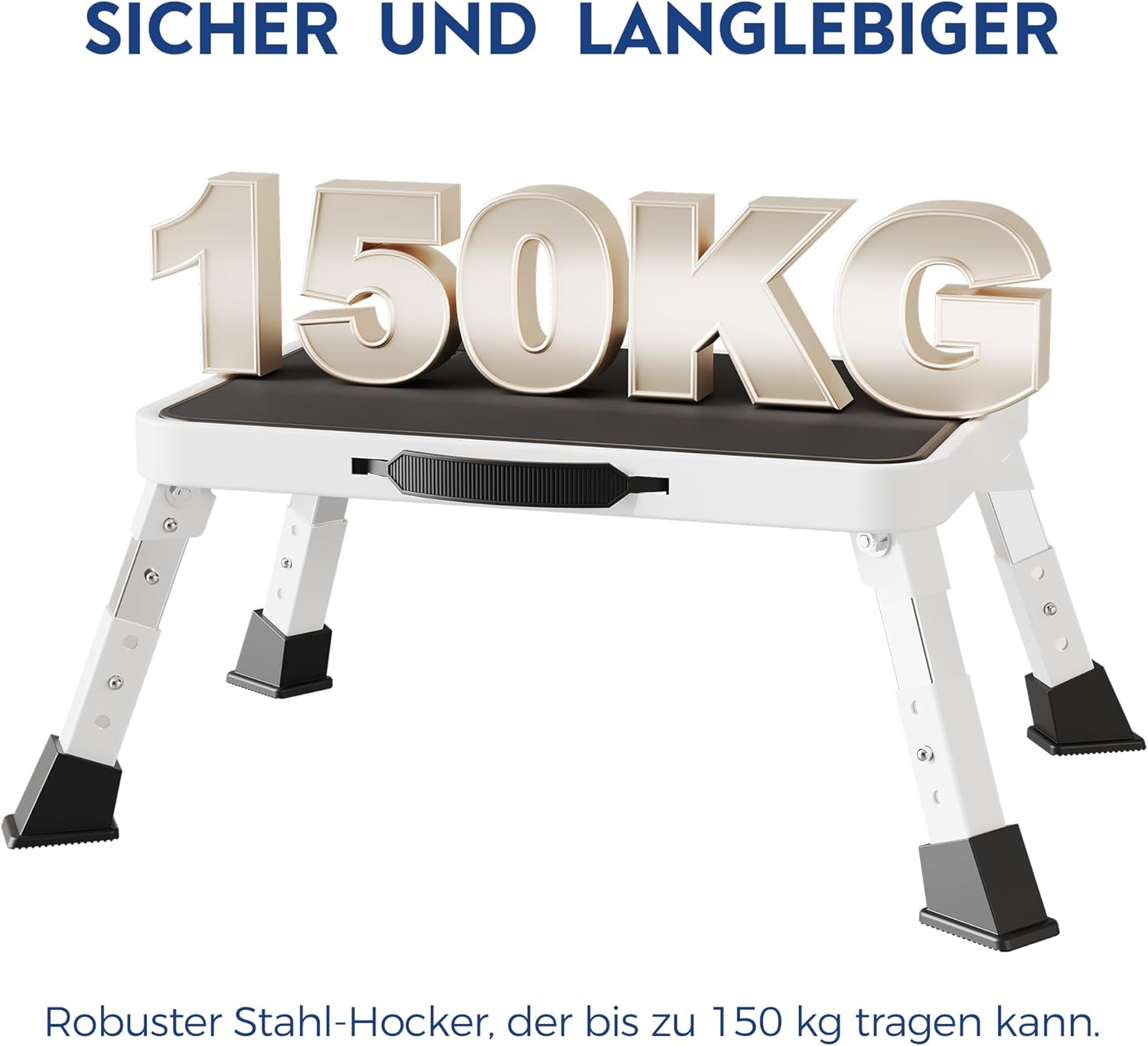 Thumbnail 3 de BONTEC Klapptritt mit 3 Höhenstufen bis 150 kg, faltbar & rutschfeste Plattform (weiß)