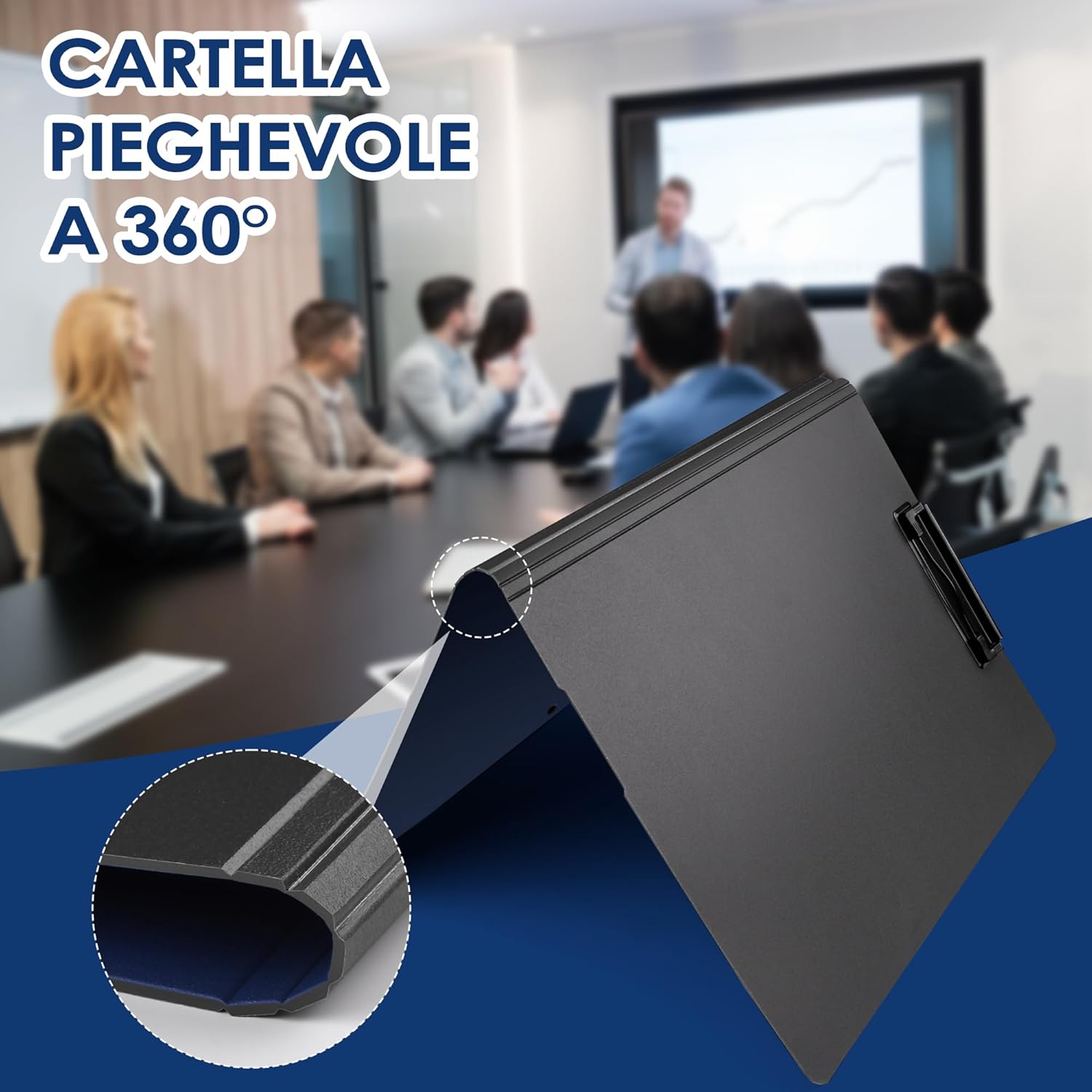 Thumbnail 6 de Portablocco A4, Cartellina Portadocumenti con Doppia Clip in Plastica – Blu
