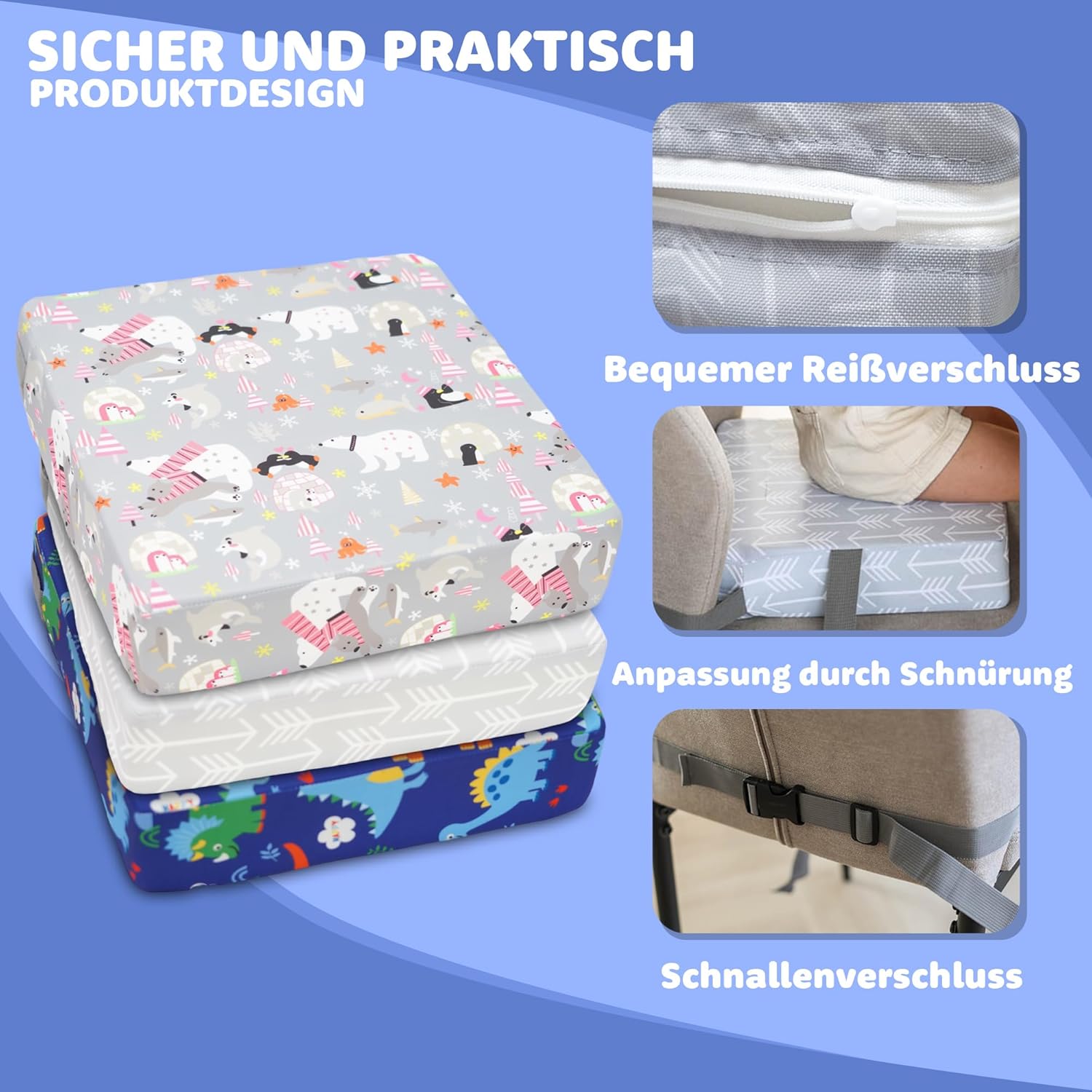 Detalle de Rialzo sedia bambini o cuscino rialzato 33x33x8 cm Frecce – comodo, sicuro e lavabile
