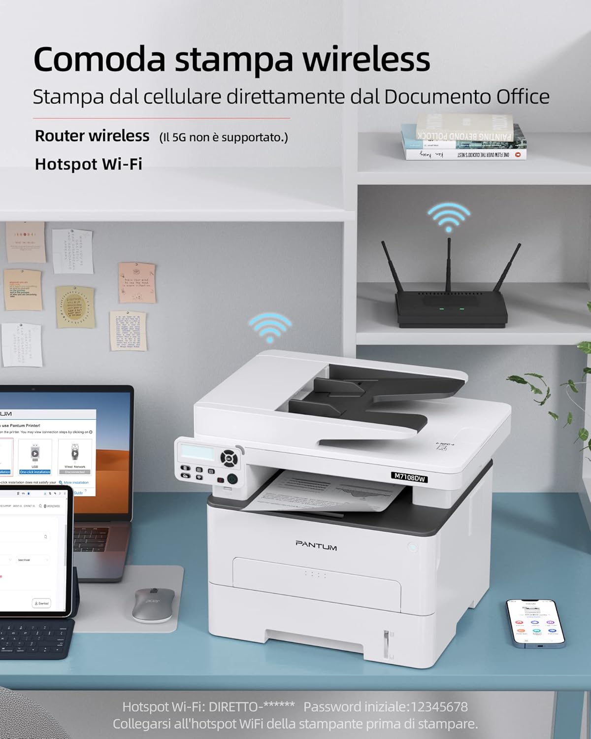 Detalle de Pantum M7108DW: Stampante laser 3 in 1 wireless, 33 ppm, ADF, fronte/retro non duplex per scansione/copiarie affidabili