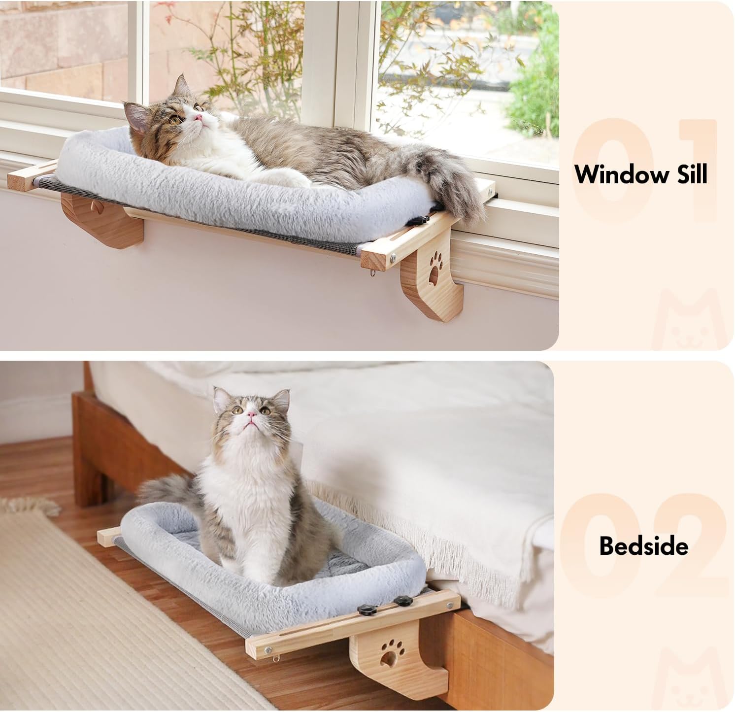 Thumbnail 6 de AMOSIJOY Wooden Cat Window Perch, 24.4-Inch, Wood and Metal Frame, 40 lb Capacity