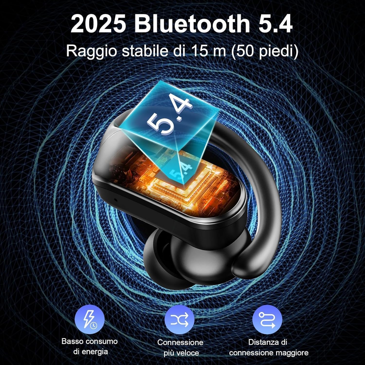 Detalle de Ordtop Cuffie Bluetooth 5.4 Sport – Auricolari sport con 70 ore di autonomia, IPX8 e display LED