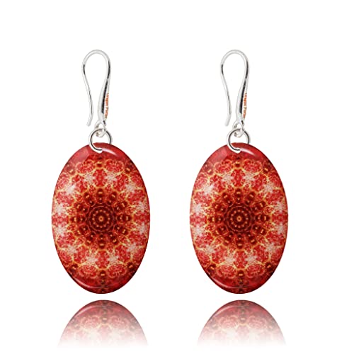 Detalle de Dragon Porter Boho Grosse Rond – Boucles d'Oreilles Pendantes Mandala Design Léger (Rouge Foncé)