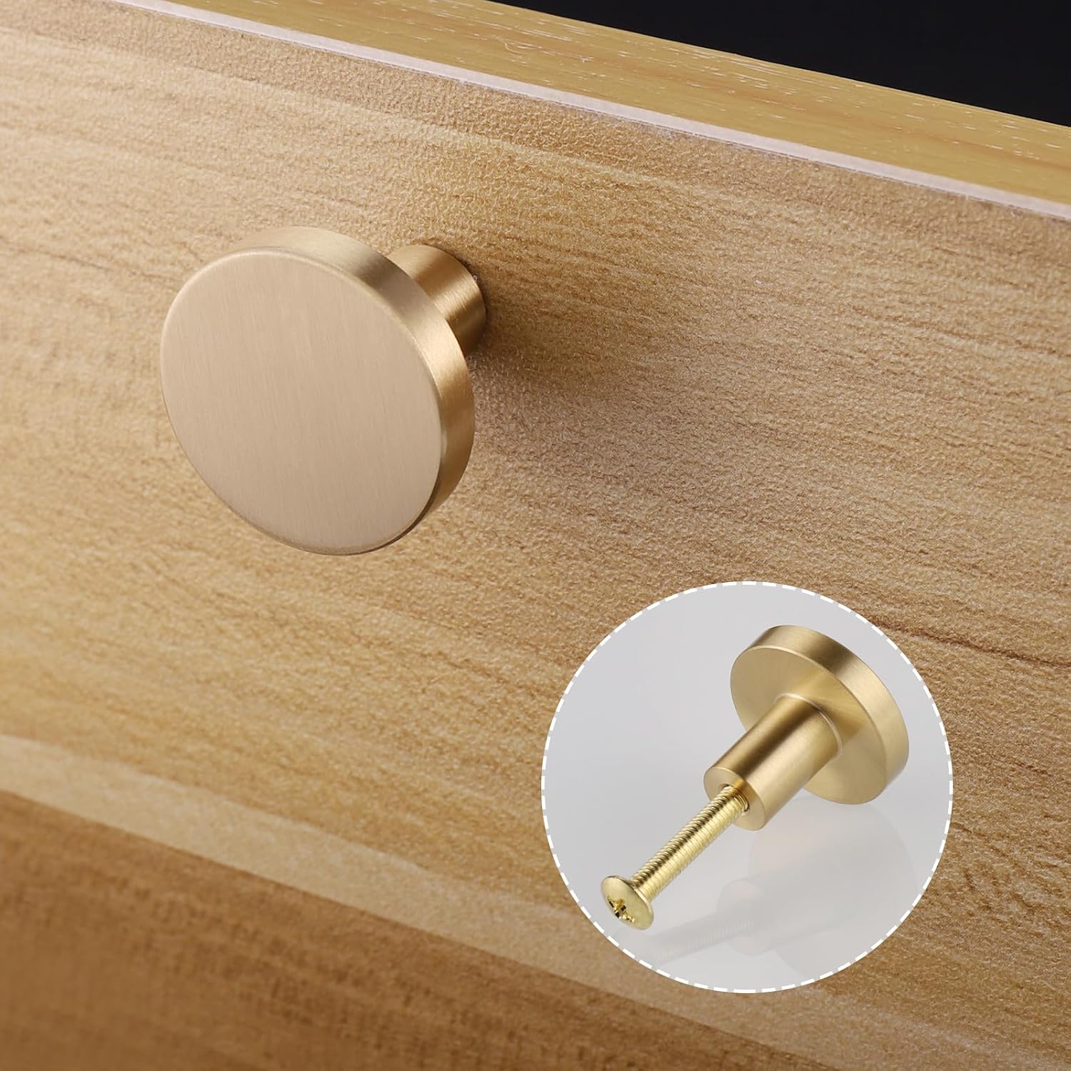 Detalle 2 de JIZZU runda möbelknoppar i massiv mässing, guldfärgade, 28 mm, 4-pack