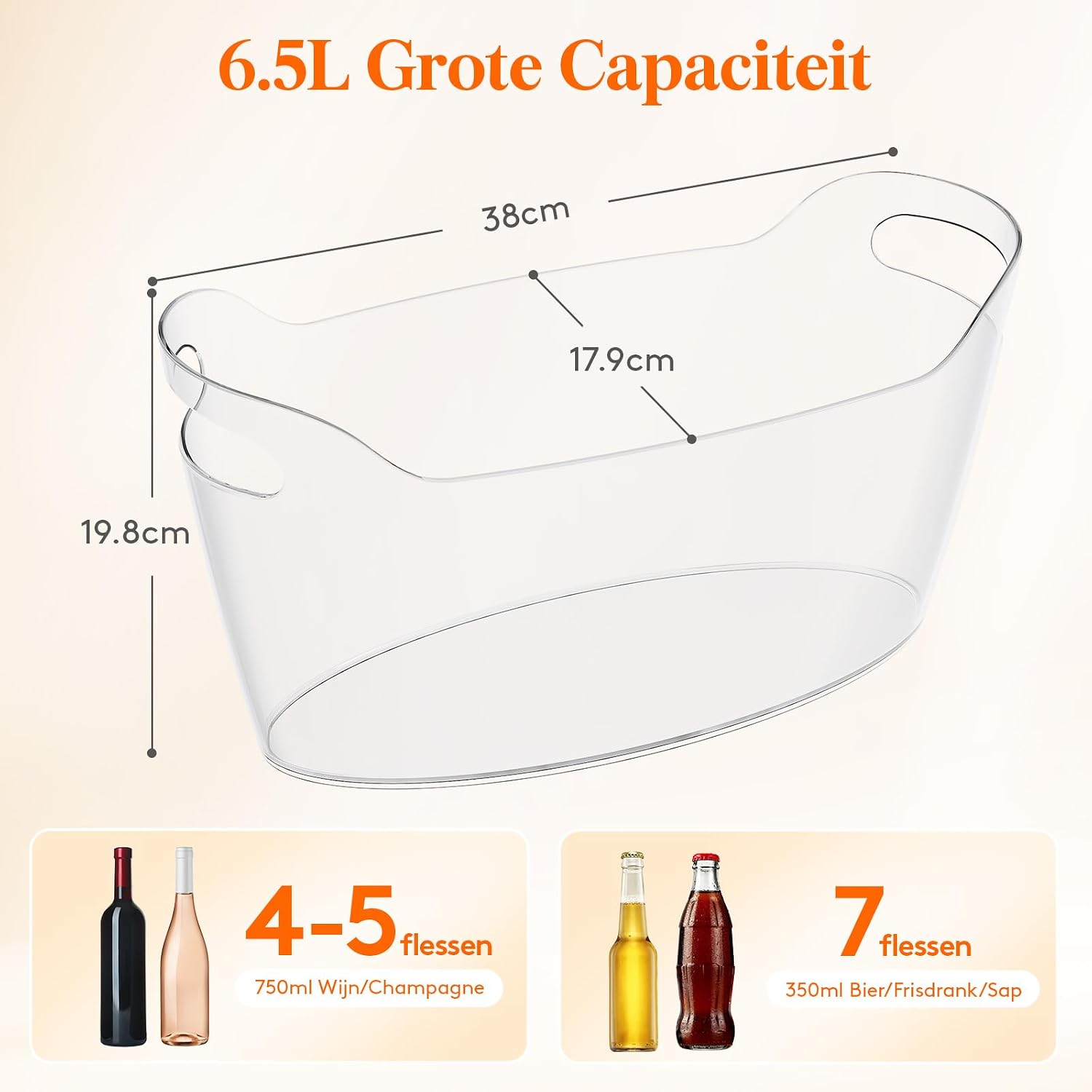 Detalle de Lifewit 24495 ijsemmers, set van 2, 6,5 liter, transparant kunststof
