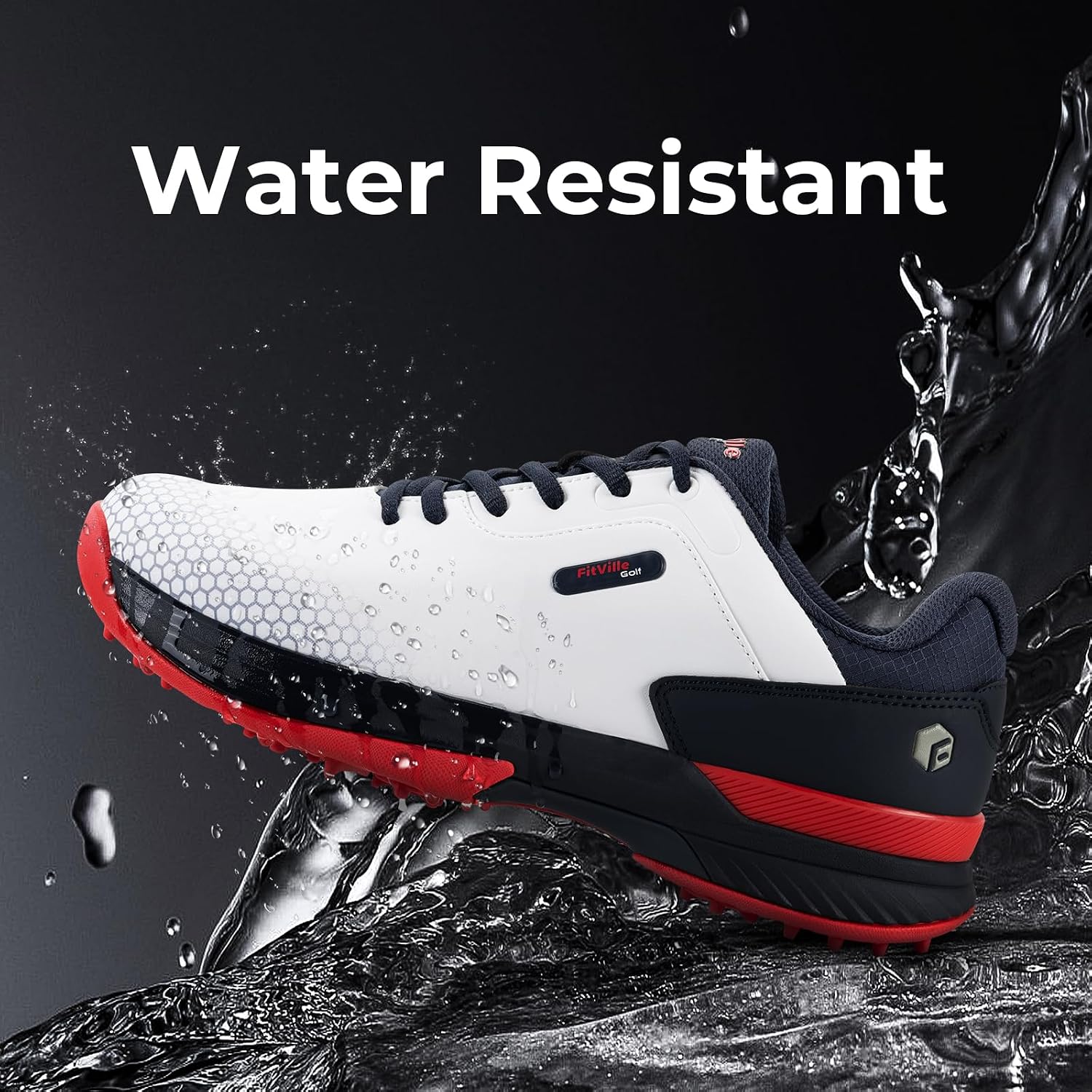 Detalle de FitVille Mens Golf Shoes: Extra Wide, Water-Resistant and Non-Slip for Outdoor Training