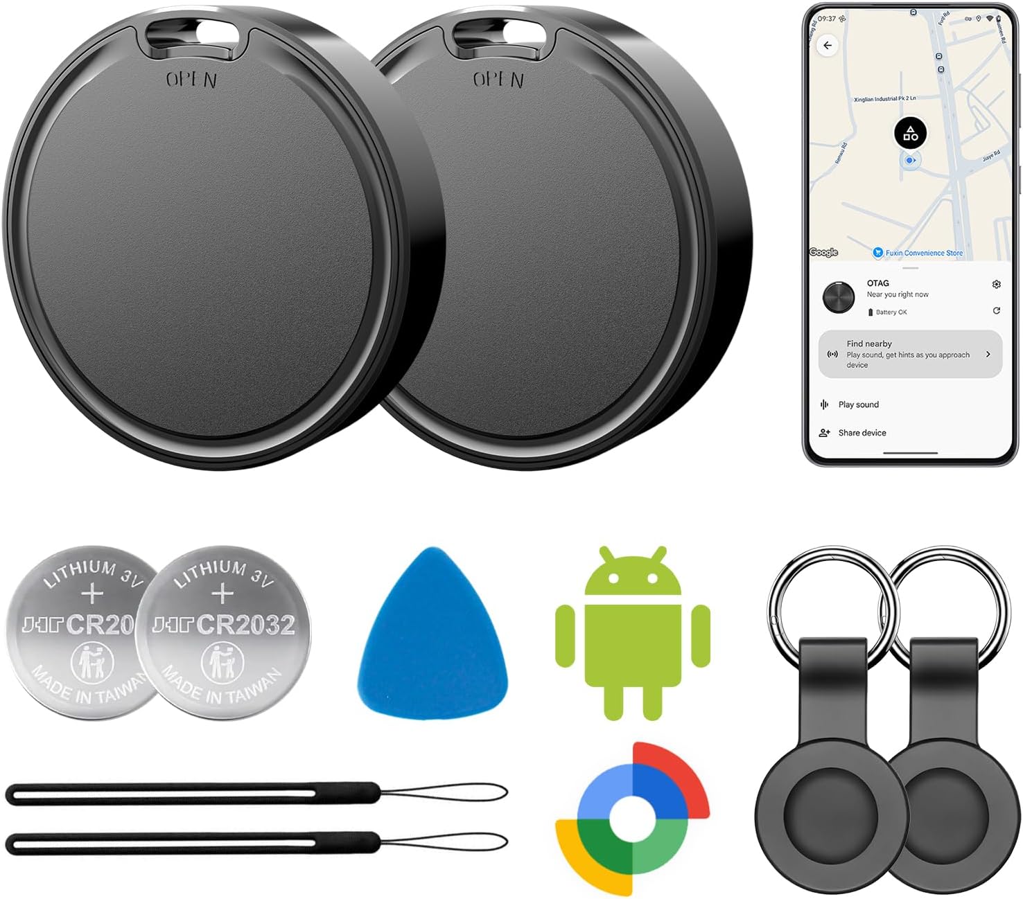 Detalle de Air Tags for Android (2 Pack) with Case • 2-Year Battery Life • IP65 Luggage Tracker