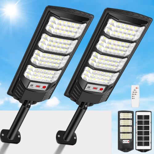 Detalle de PEAKRO Farolas solares LED 600 W con sensor de movimiento, mando y protección IP66 (2 unidades)