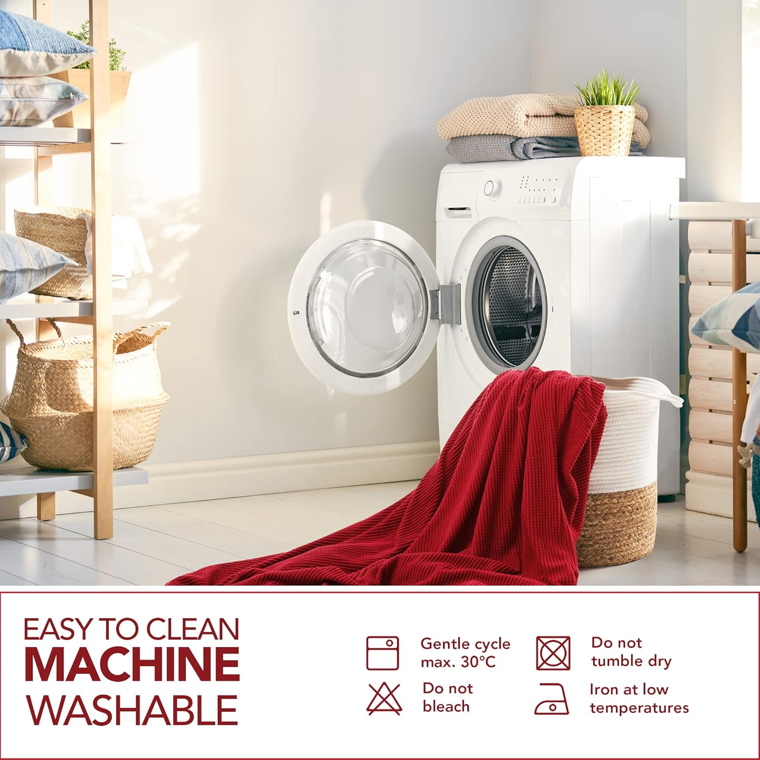 Thumbnail 6 de Housse de canapé extensible Deconovo (1 pièce) jacquard pour canapé 3 places à accoudoirs, rouge