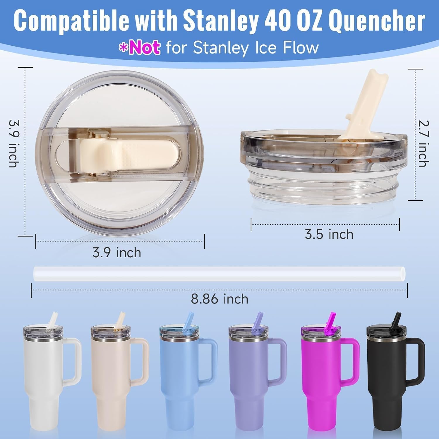 Thumbnail 4 de 2er-Set Deckel für Stanley Cup 40oz – auslaufsichere Klappdeckel mit Trinkhalmen und Bürste