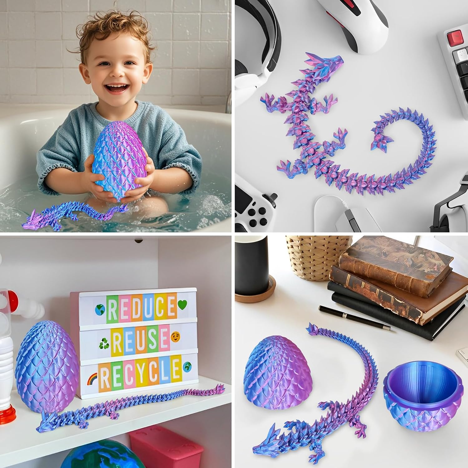 Detalle de Überraschungs-Drachenei mit Drache im Inneren (Lila, Groß) – 3D-gedrucktes Fidget-Spielzeug als Geschenk für Kinder und Erwachsene