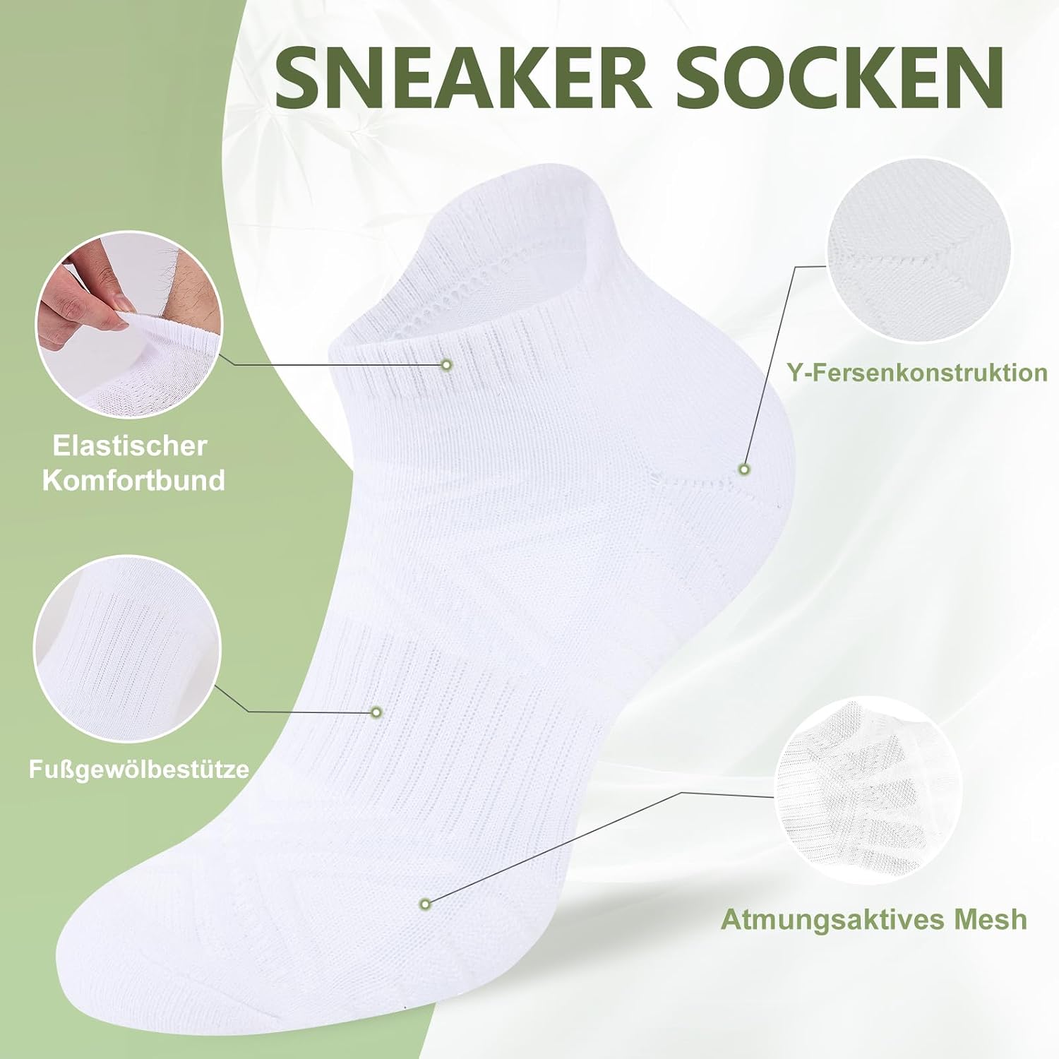 Detalle de SockWaddles Sneaker Socken für Herren & Damen – 6 Paar Bambus-Baumwolle, atmungsaktiv & kurz