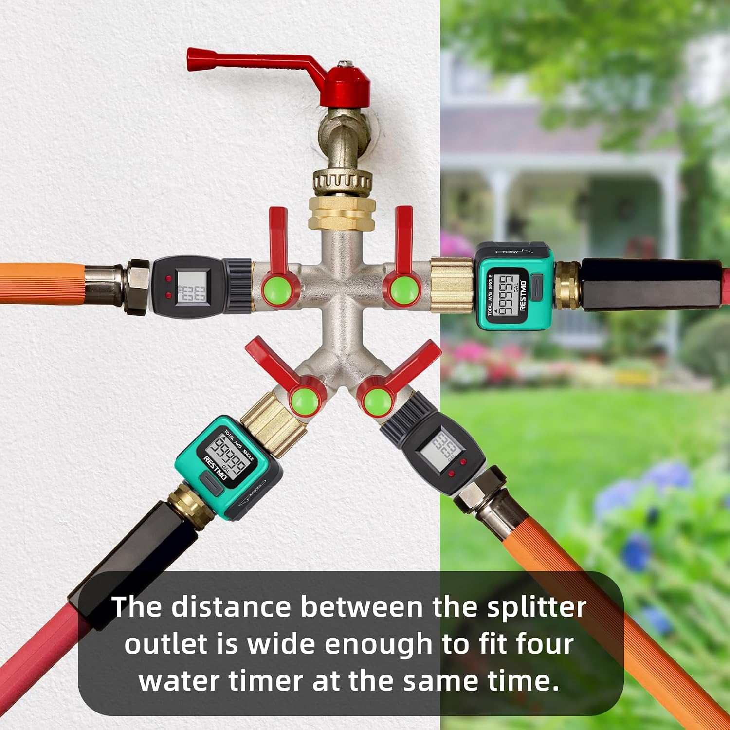 Detalle 2 de DINGBAI Garden Hose Splitter 4-Way, Brass, Full-Flow Valves, 3/4-inch GHT